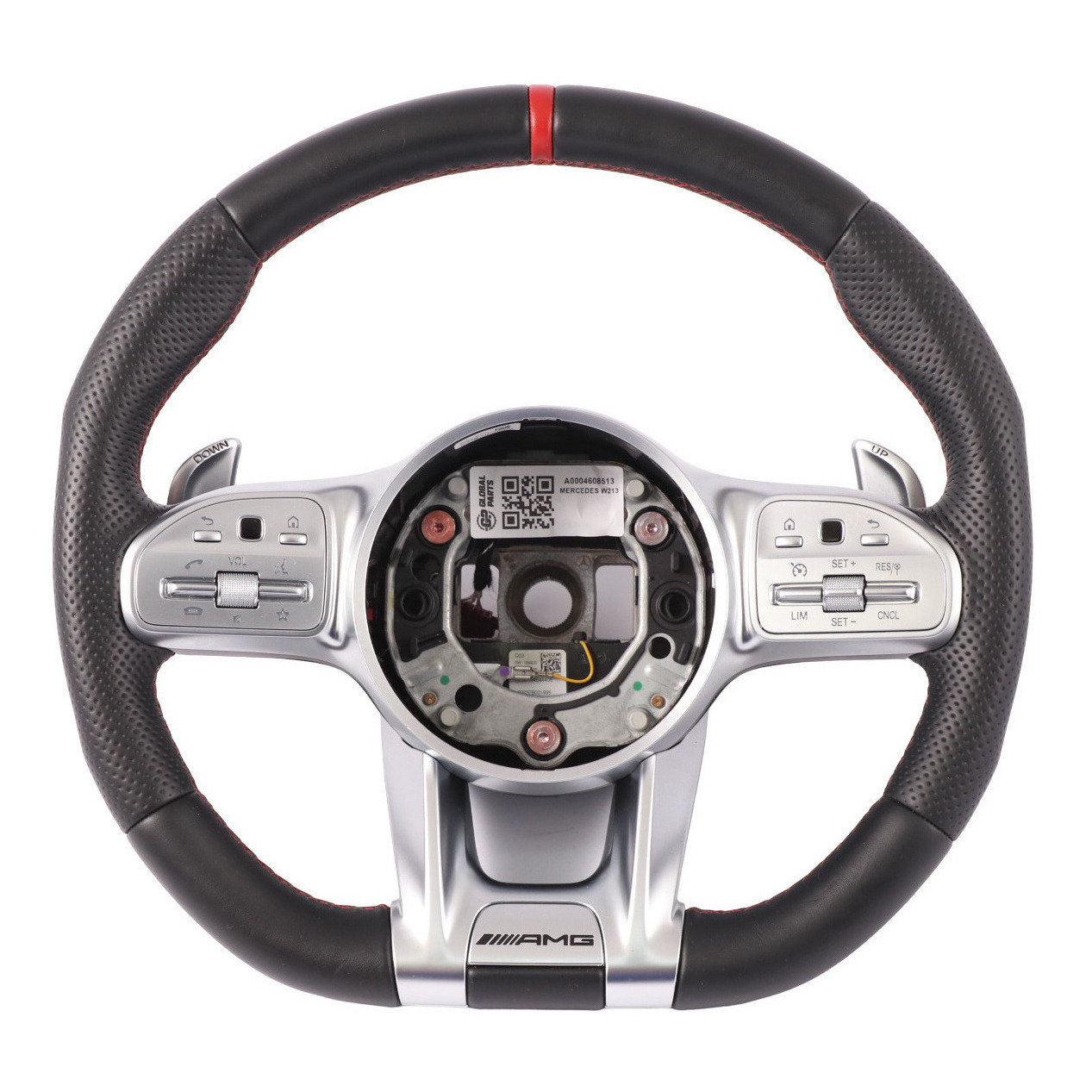 Steering Wheel Mercedes W213 C238 AMG Black Leather Paddle Shift Red Threads