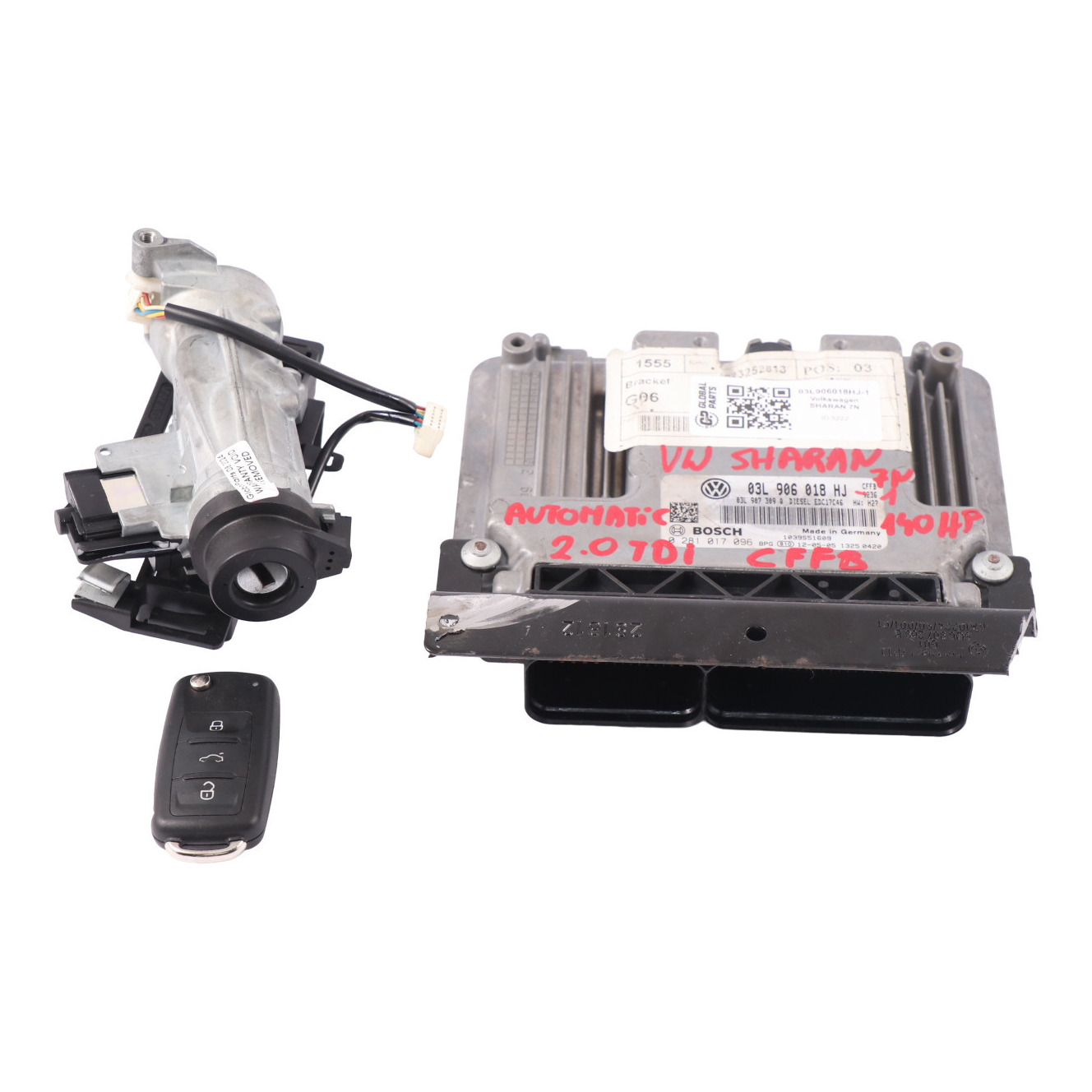 VW Volkswagen Sharan 7N 2.0 TDI 140HP CFFB Engine ECU Kit 03L906018HJ Key Lock