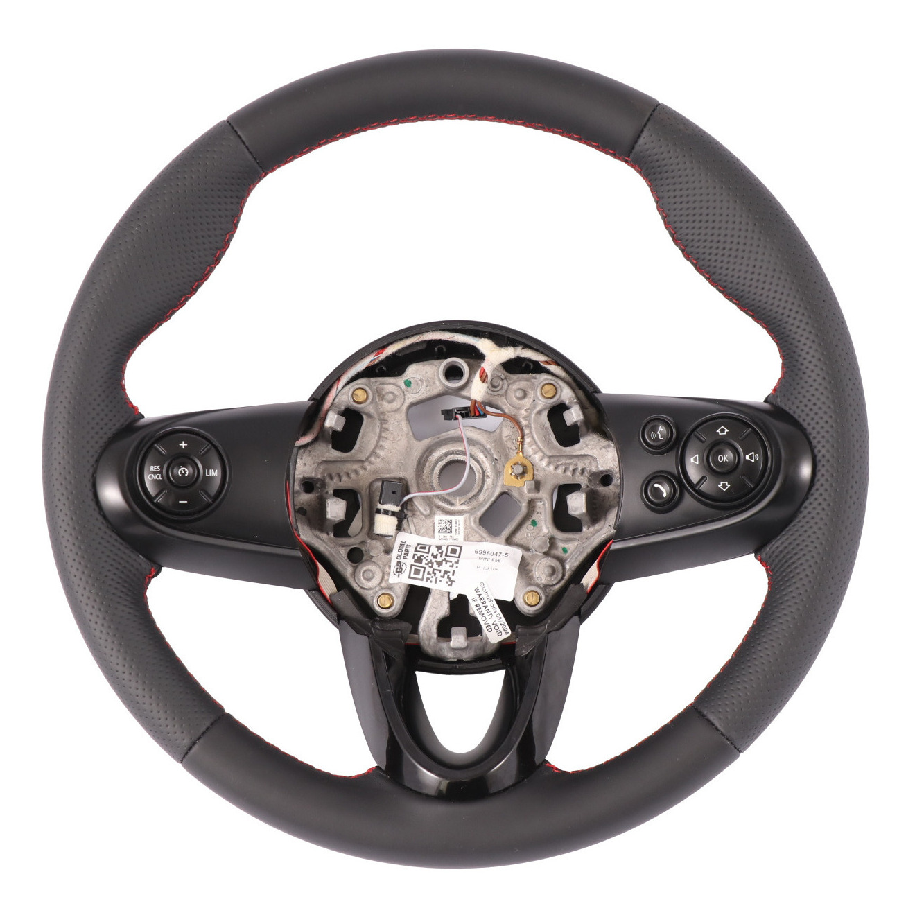 Mini Cooper F54 F55 F56 F60 NEW Black Leather Sport Steering Wheel Red Threads