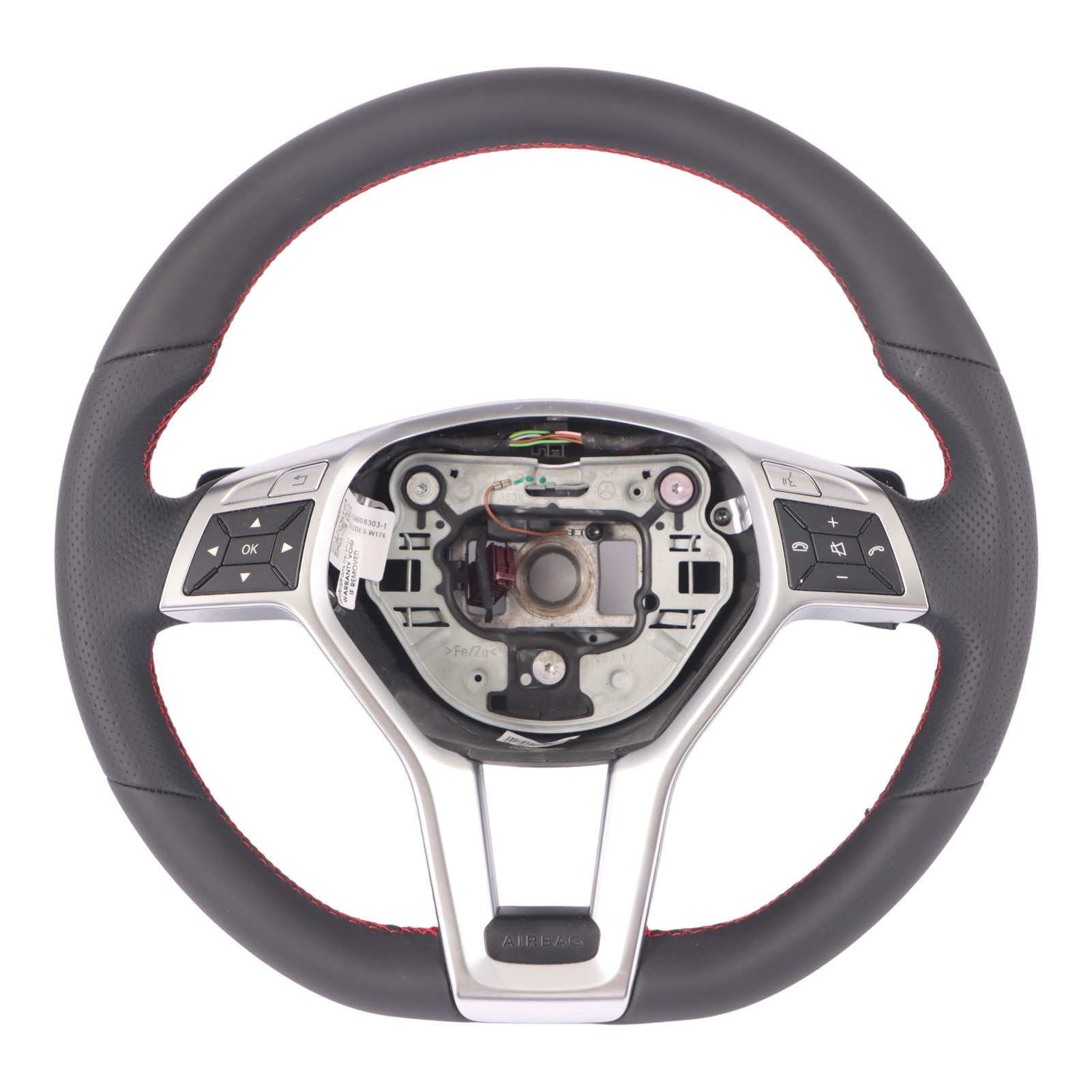 Steering Wheel Mercedes C117 W176 NEW Black Leather Red Threads Paddle Shift