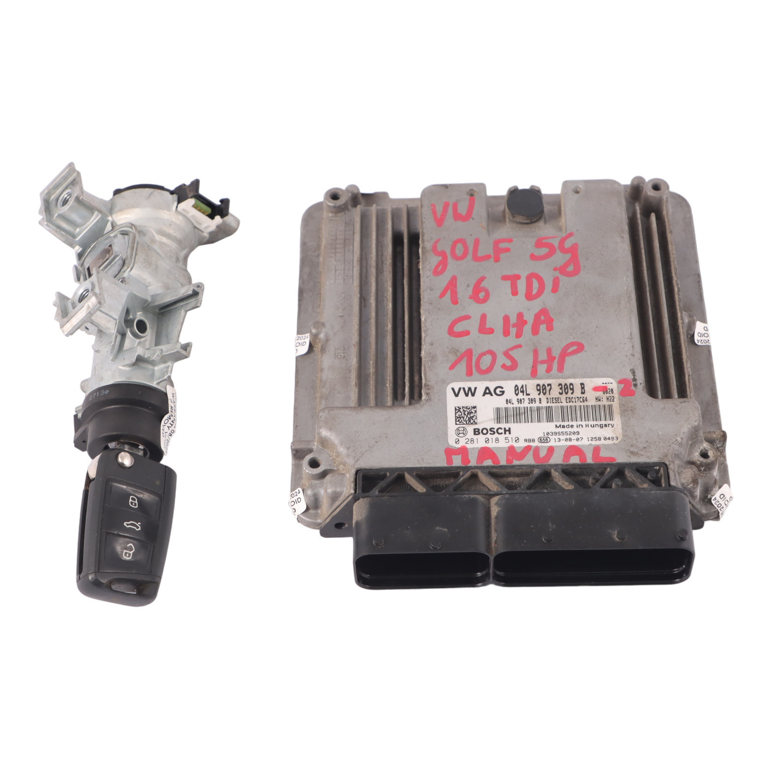 Volkswagen Golf 7 1.6 TDI CLHA 105HP Motor ECU Kit 04L907309B Schlüssel Zündung