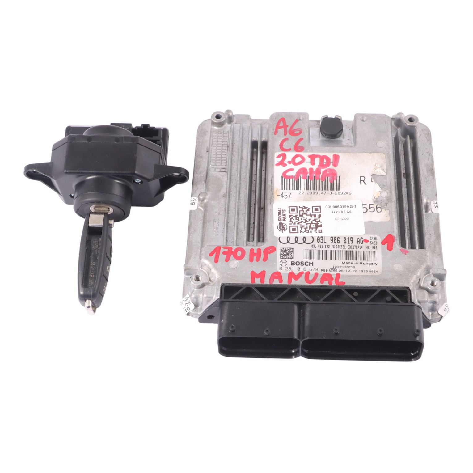 Audi A6 C6 2.0 TDI CAHA 170PS Motor ECU Kit 03L906019AG Zünd Schlüssel