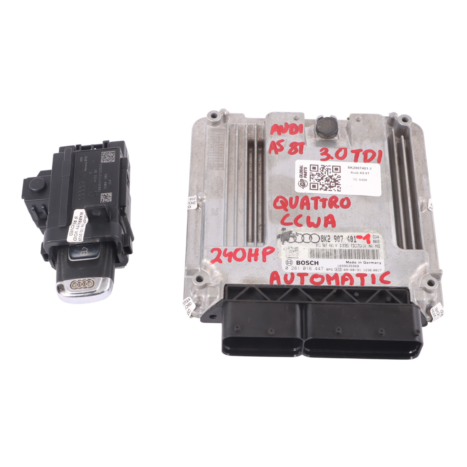 Audi A5 8T 3.0 TDI CCWA 240PS Motor ECU Kit 8K0907401 Zünd Schlüssel Automatik