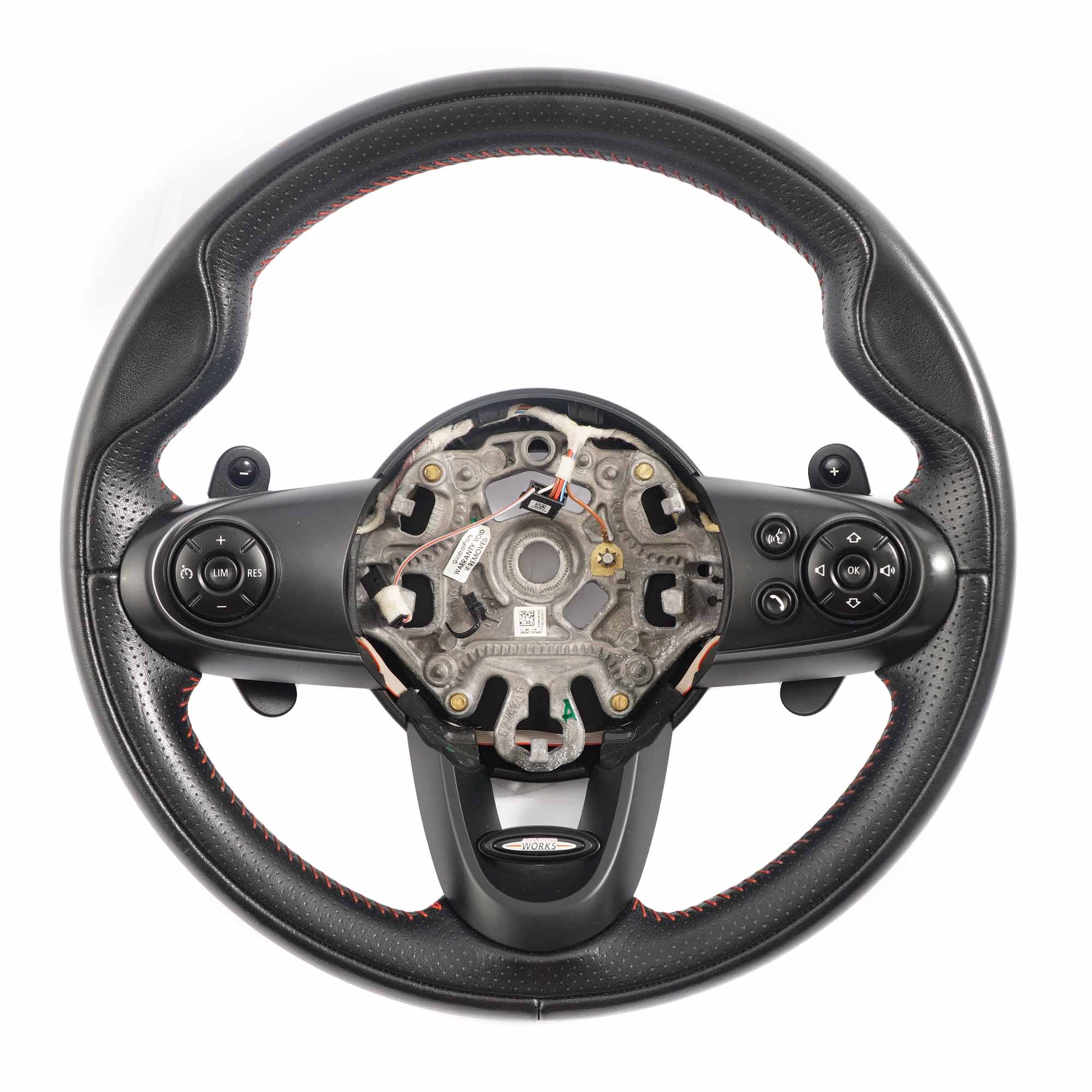 Sport Steering Wheel Mini Cooper S JCW F56 Black Leather Red Threads Paddles