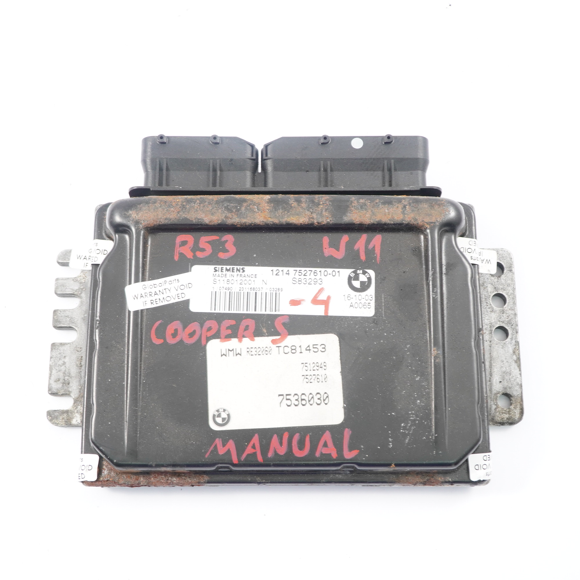 MINI Cooper S R53 W11 170HP Engine Control Unit ECU Kit DME 7527610 Manual