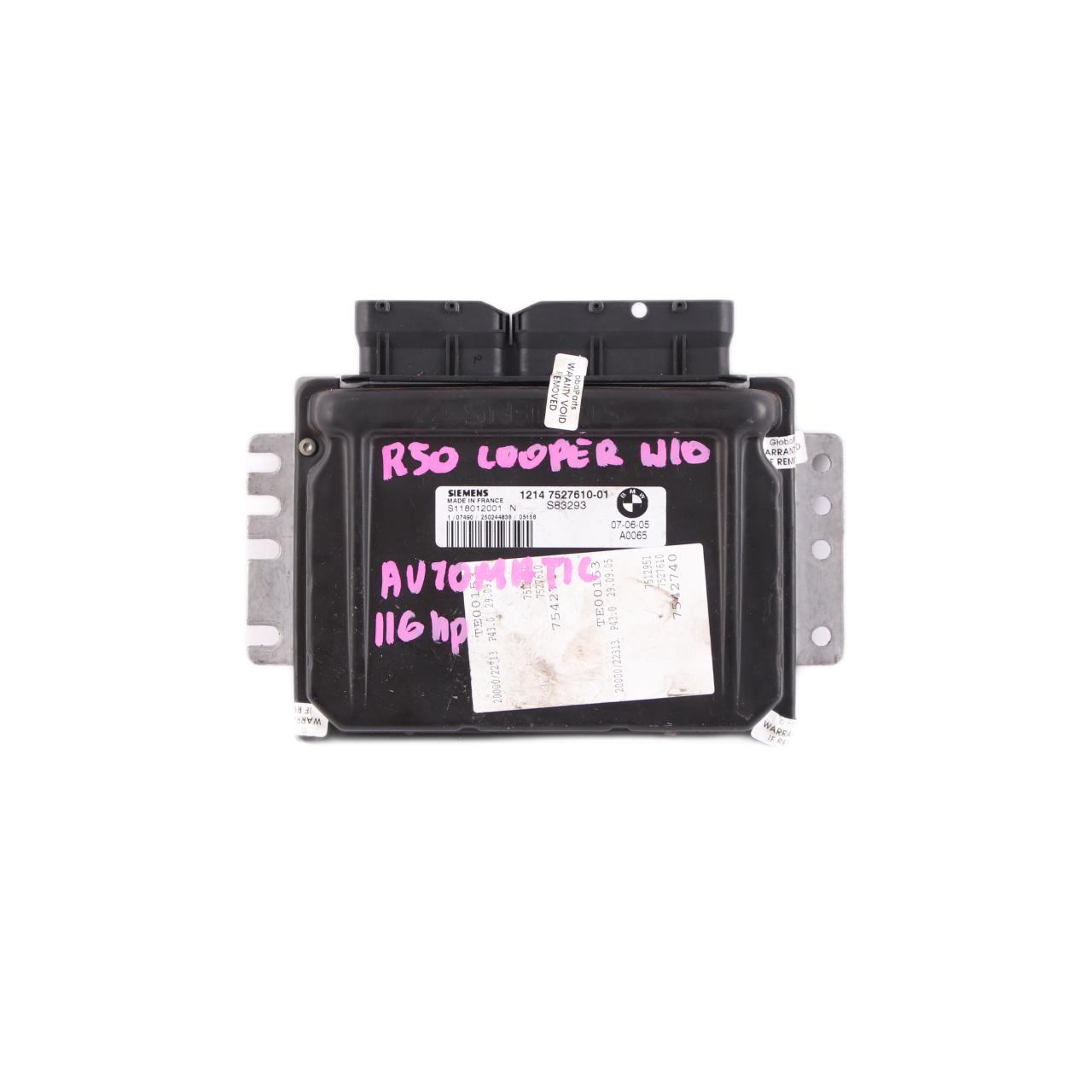 Mini Cooper R50 W10 116HP Petrol Engine Control Unit ECU DME 7527610 Automatic