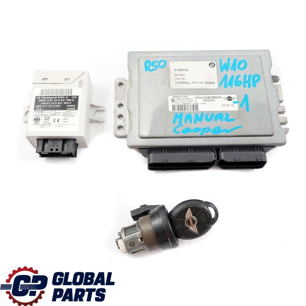 Mini Cooper R50 W10 116HP Engine Control ECU Kit DME 7545789 + EWS + Key Manual