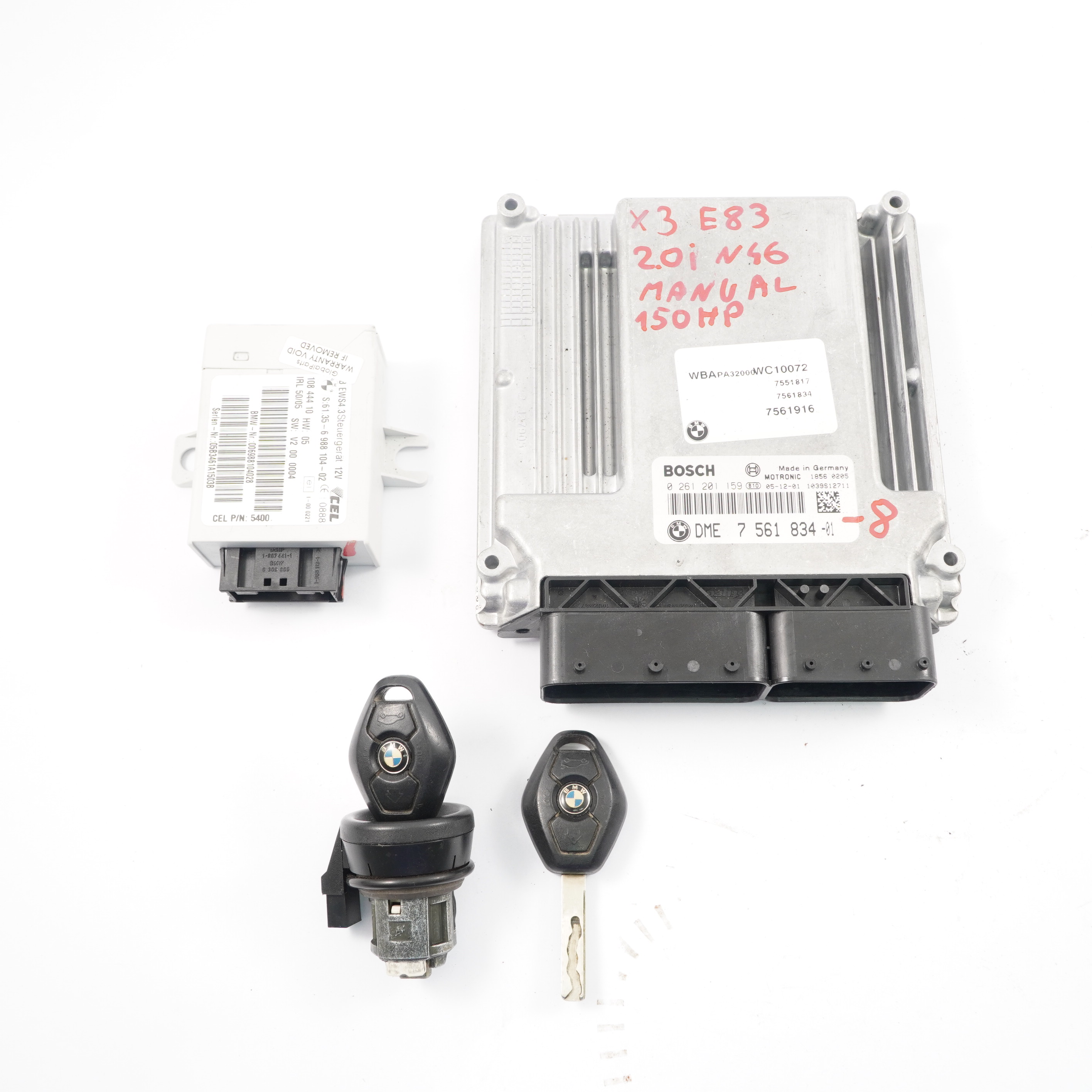 BMW X3 E83 2.0i N46 Benzin ECU Kit Steuergerät DME 7561834 + EWS + Schlüssel