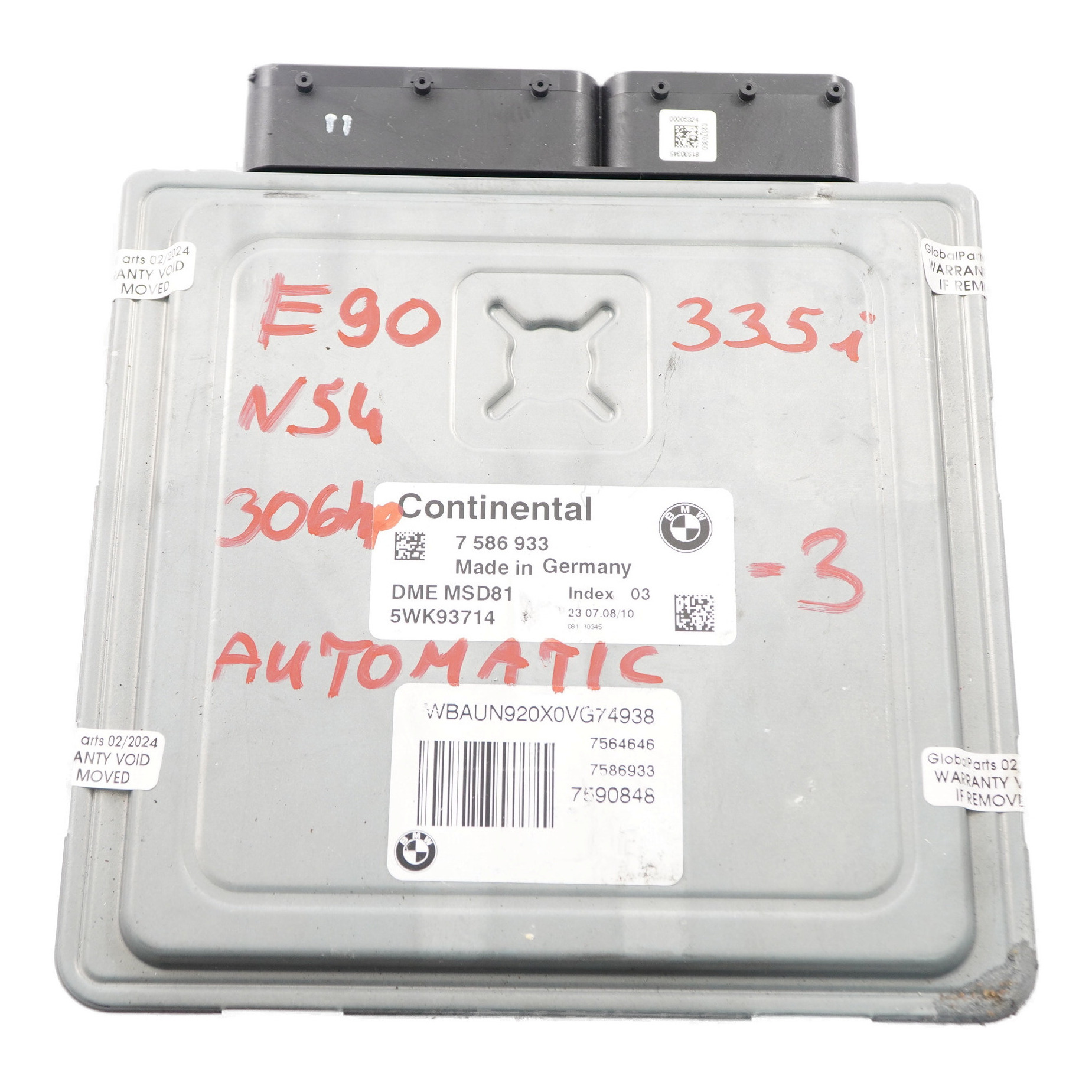 BMW E90 E92 335i Benziner N54 306PS ECU Motor einheit DME 7586933 Automatik