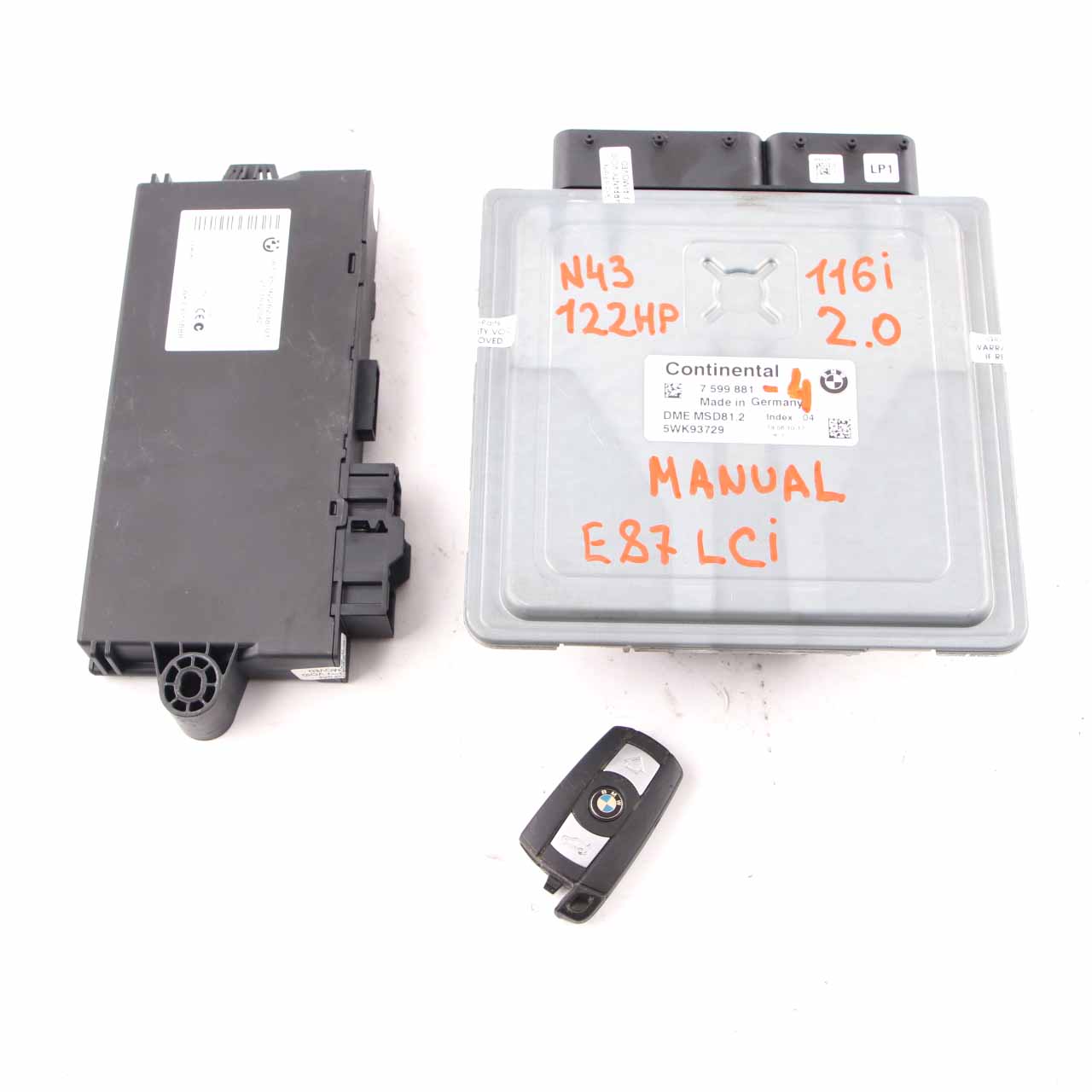 BMW E81 E87 LCI 116i 2.0 Engine Petrol N43 ECU Kit DME 7599881 CAS3 Key Manual