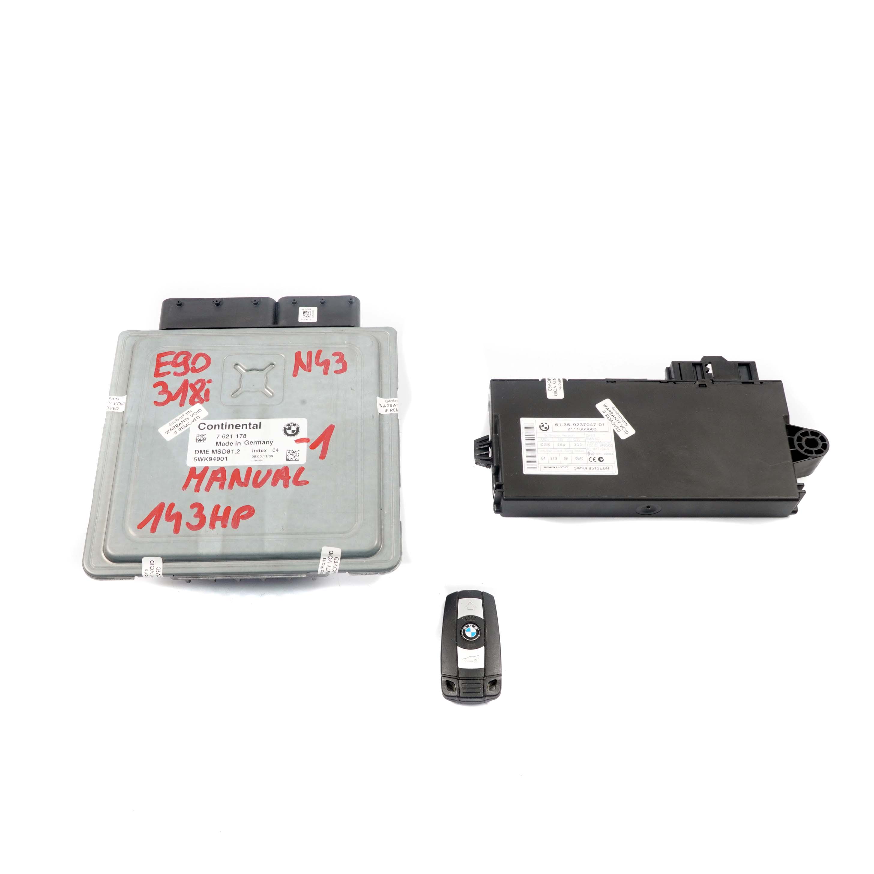 BMW E87 LCI E90 N43 118i 318i 143PS ECU Steuergerät DME 7621178 CAS3 Schlüssel