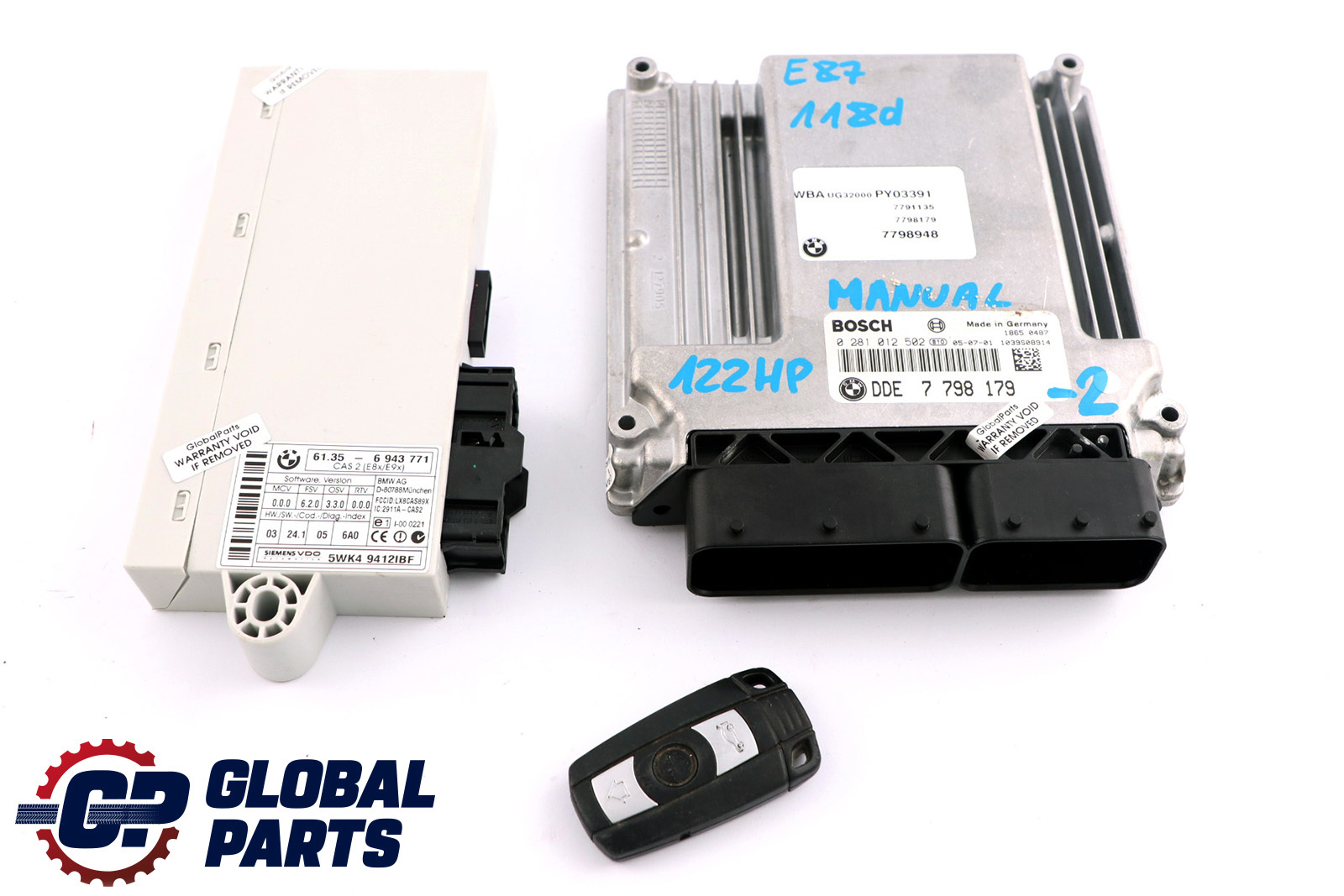 BMW 1 3 Series E87 E90 E91 118d 318d M47N2 Engine ECU KIT DDE 7798179 CAS2 + Key