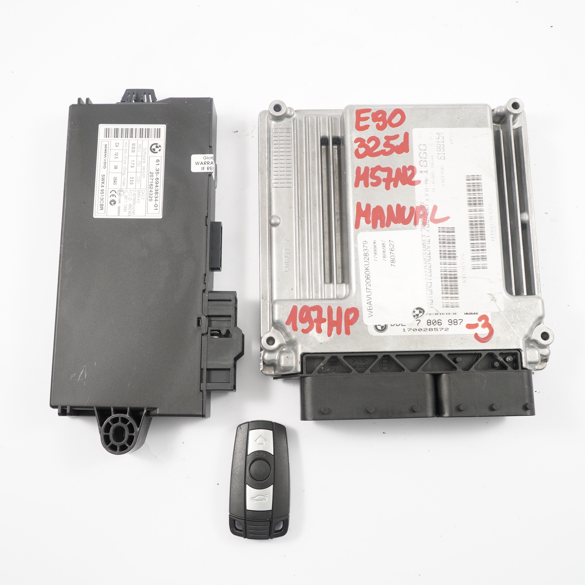 BMW E60 LCI E90 E91 325d 525d Engine M57N2 197HP ECU Kit DDE 7806987 CAS3 + Key