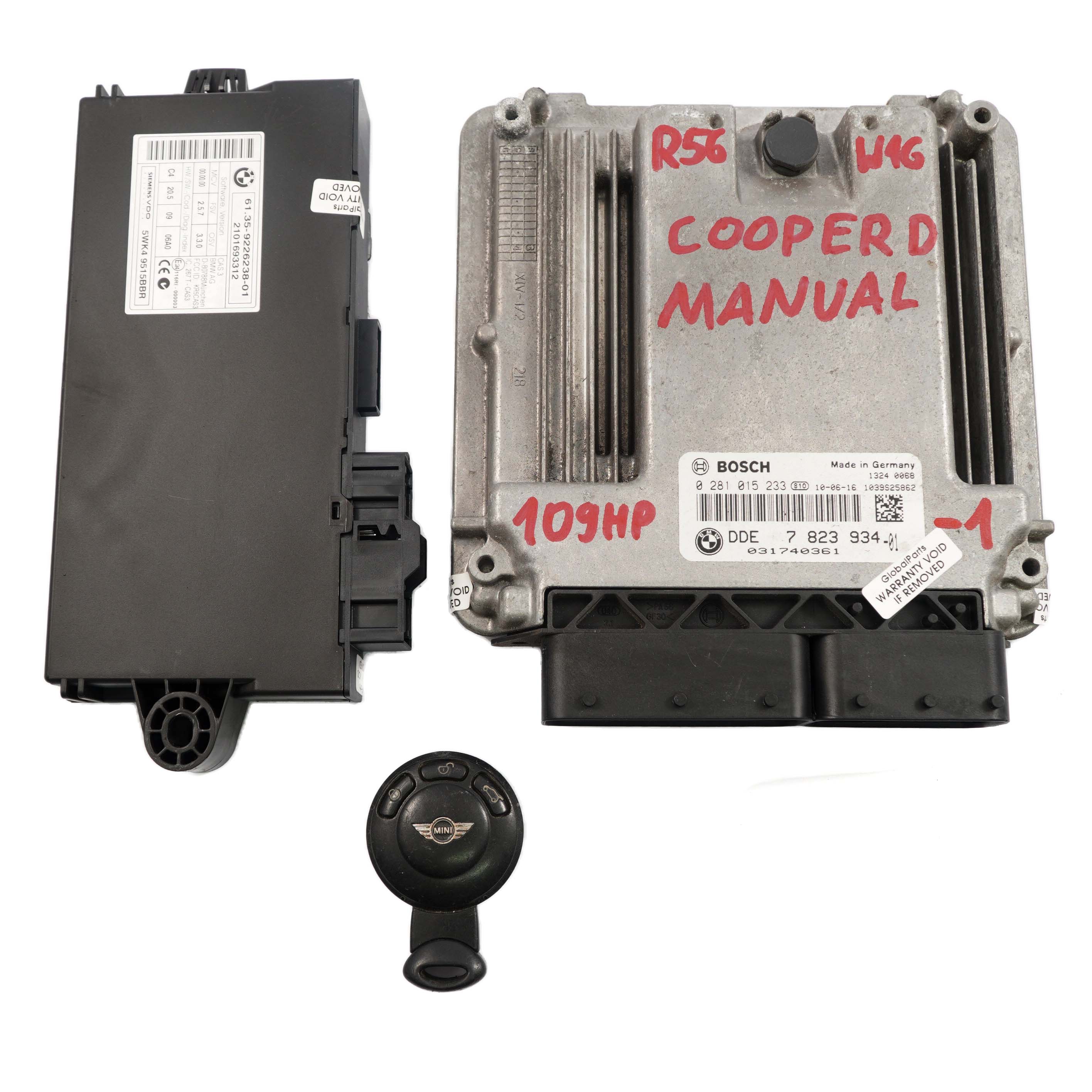 Mini Cooper D R55 R56 Diesel W16 1.6 109HP ECU Kit DDE 7823934 CAS3 + Key Manual