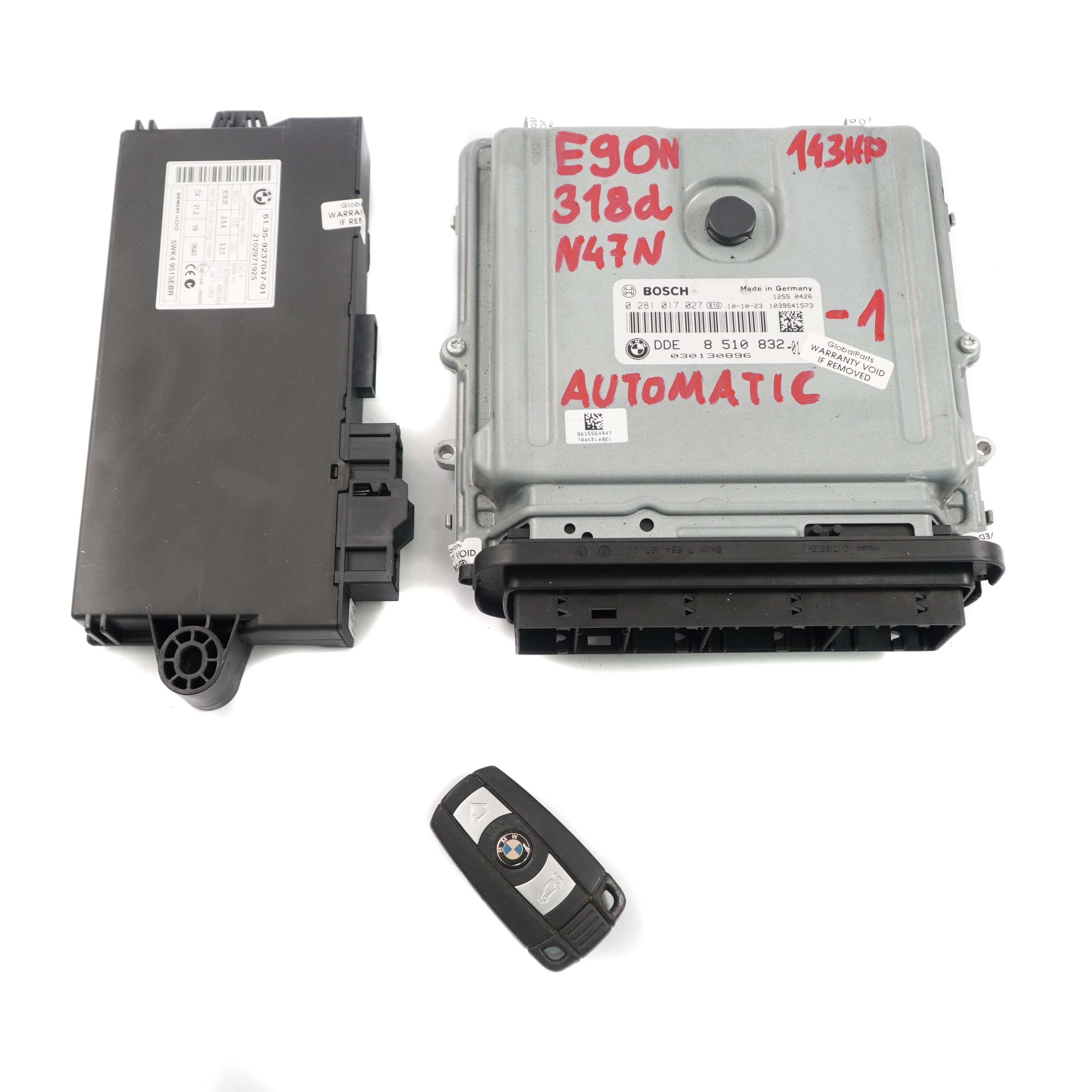 BMW E90 E91 LCI 318d Engine N47N 143HP ECU Kit DDE 8510832 CAS3 Key Automatic