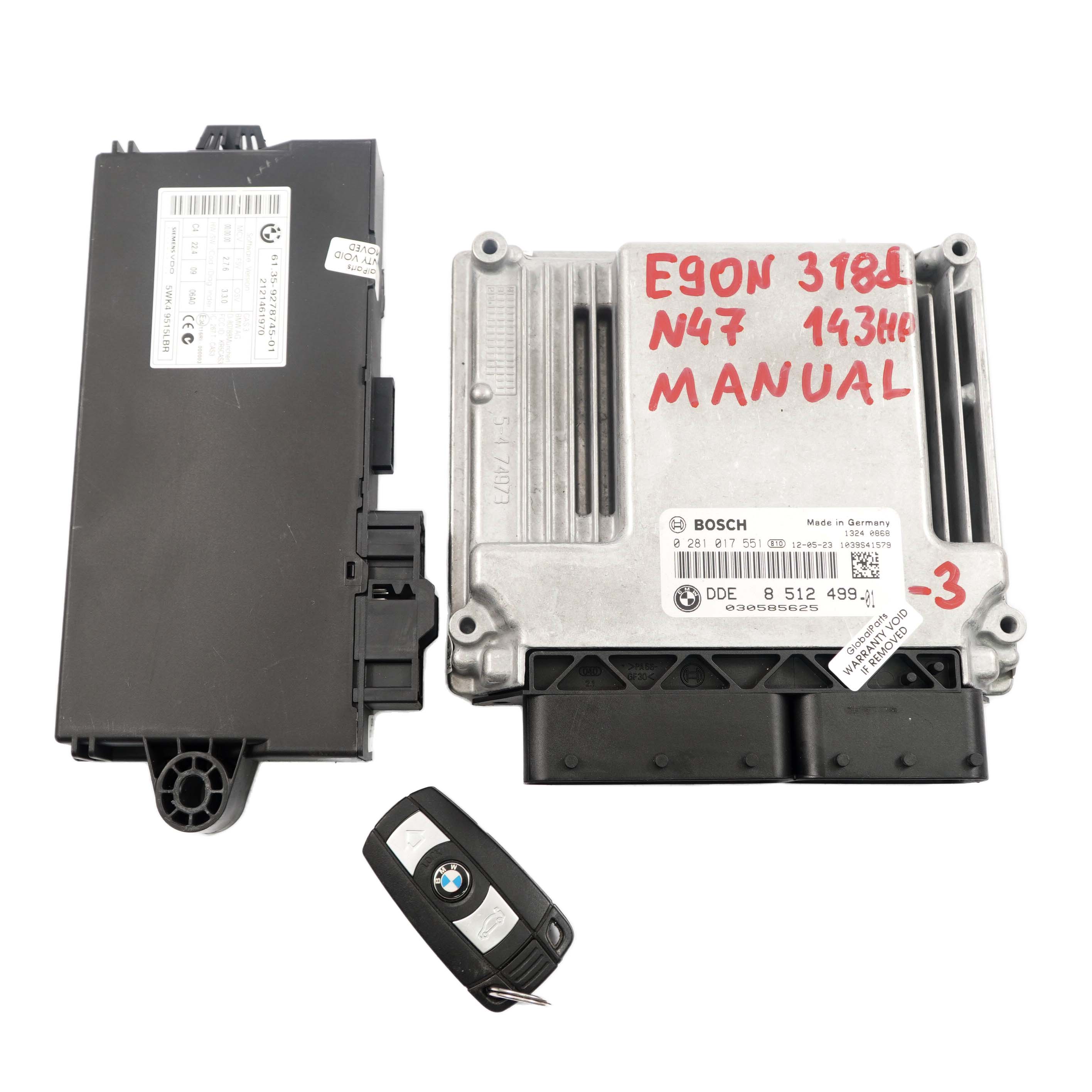 BMW E87 E90 LCI N47 118d 318d Diesel ECU Steuergerät DDE 8512499 CAS3 Schlüssel