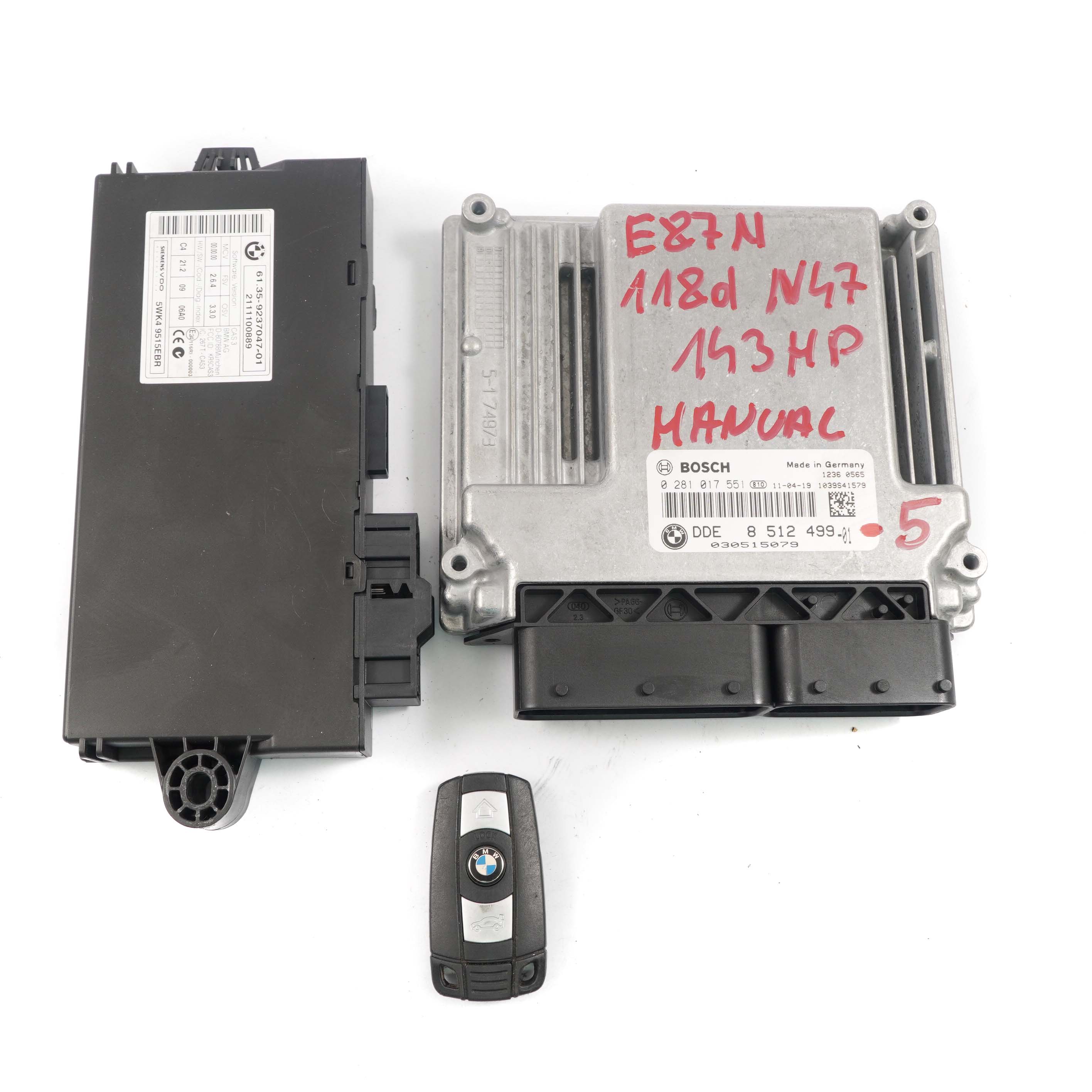 BMW E87 E90 LCI N47 118d 318d Diesel ECU Kit DDE 8512499 CAS3 + Key Manual