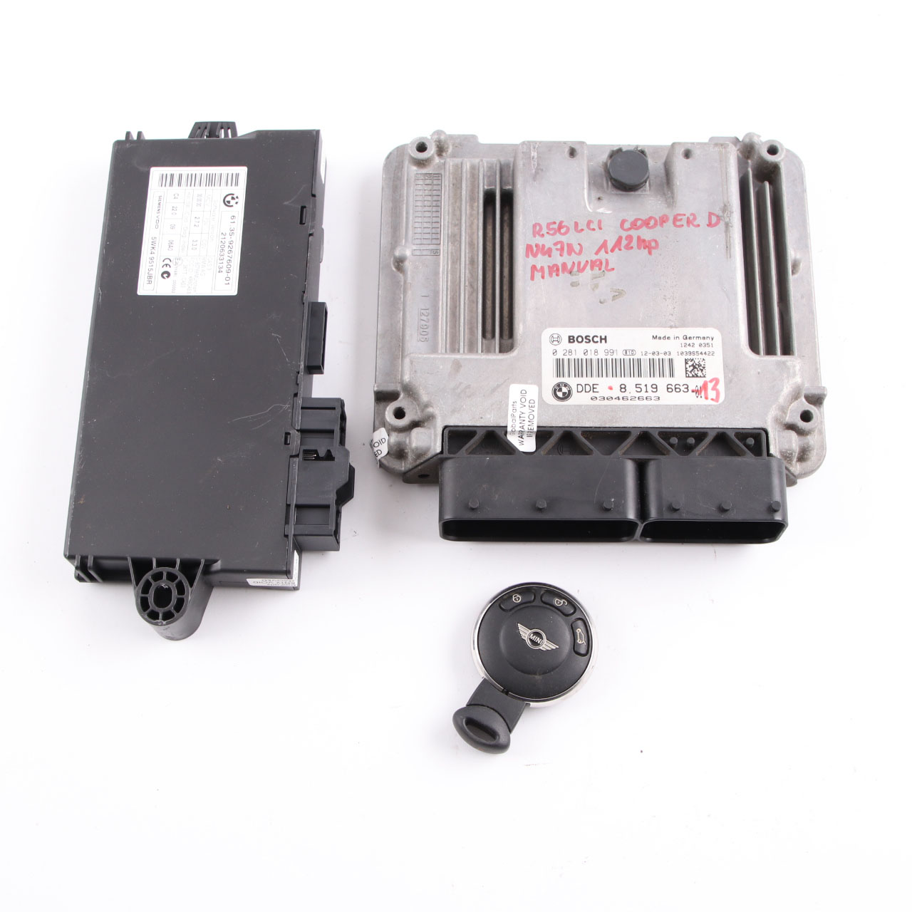 Mini D R55 R56 LCI R60 N47N 1.6 112Hp Diesel ECU Kit DDE 8519663 CAS3 Schlüssel