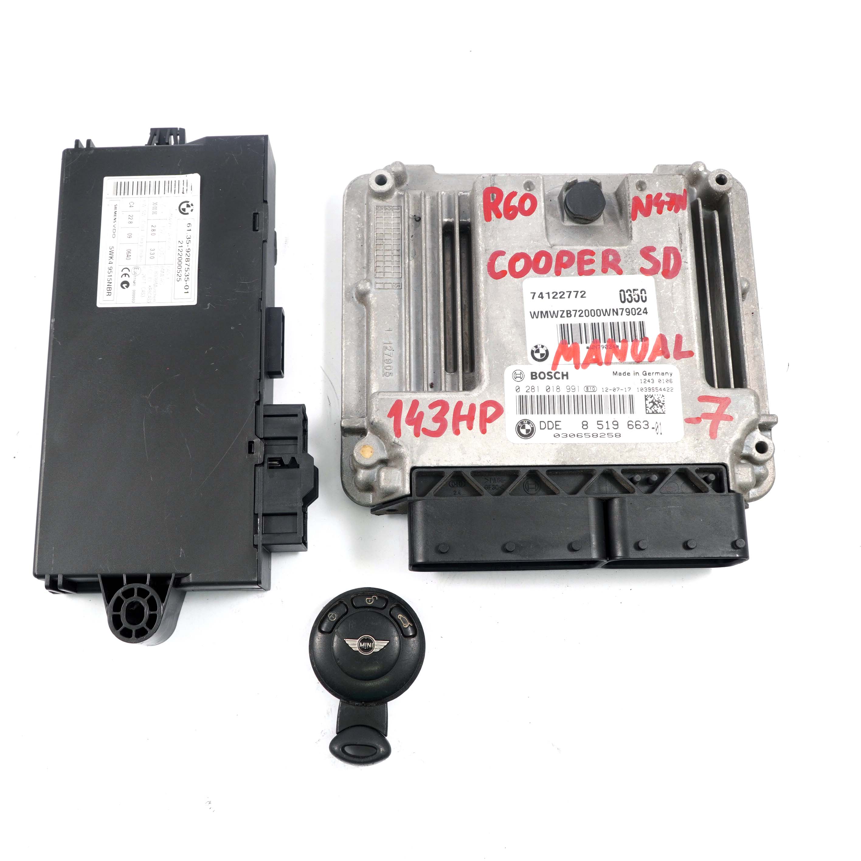 Mini Cooper SD R55 R56 LCI R60 N47N Motor Diesel Kit ECU DDE CAS 3 Llave 8519663