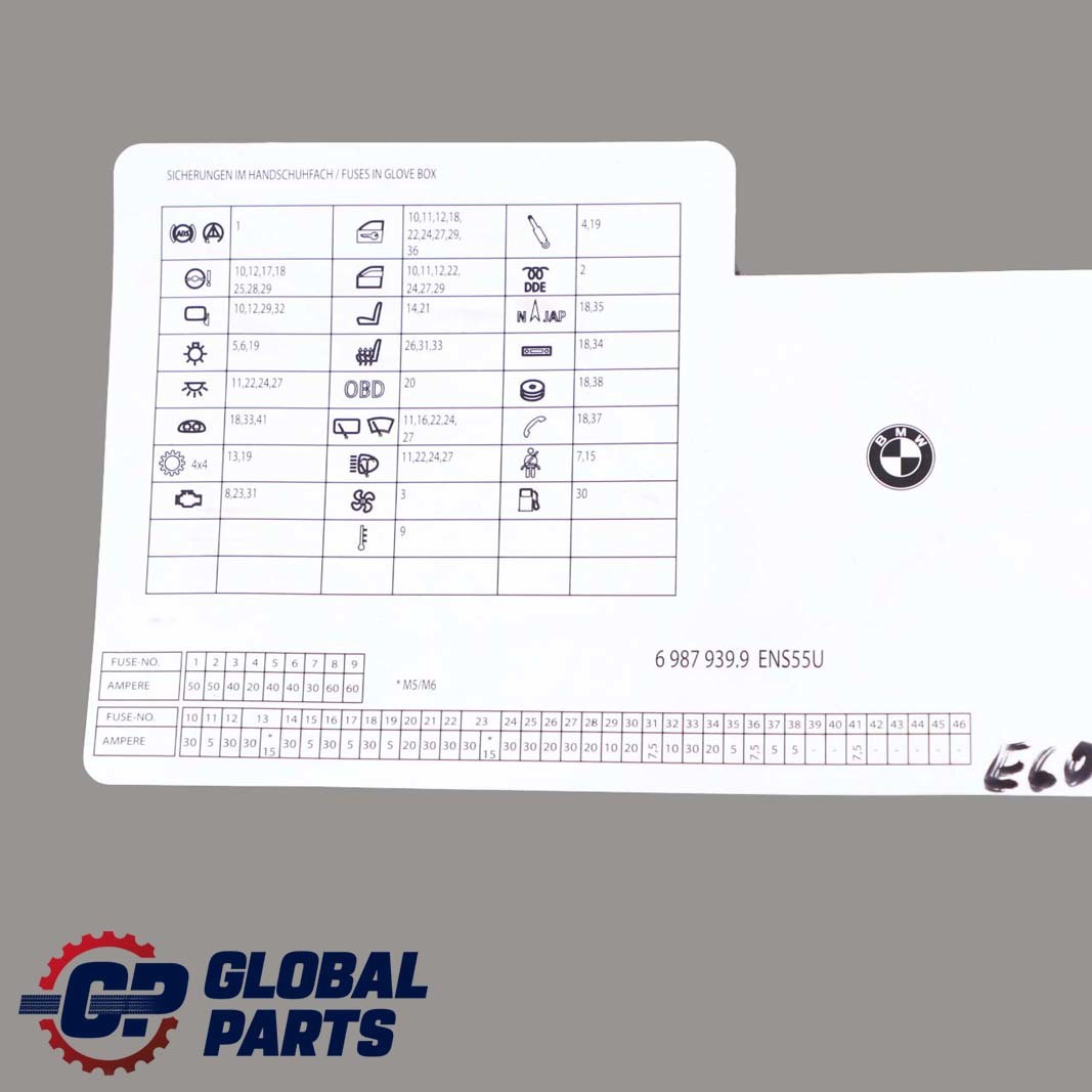 BMW 5 Series E60 Map Fuse Box Grouping Diagram 6987939