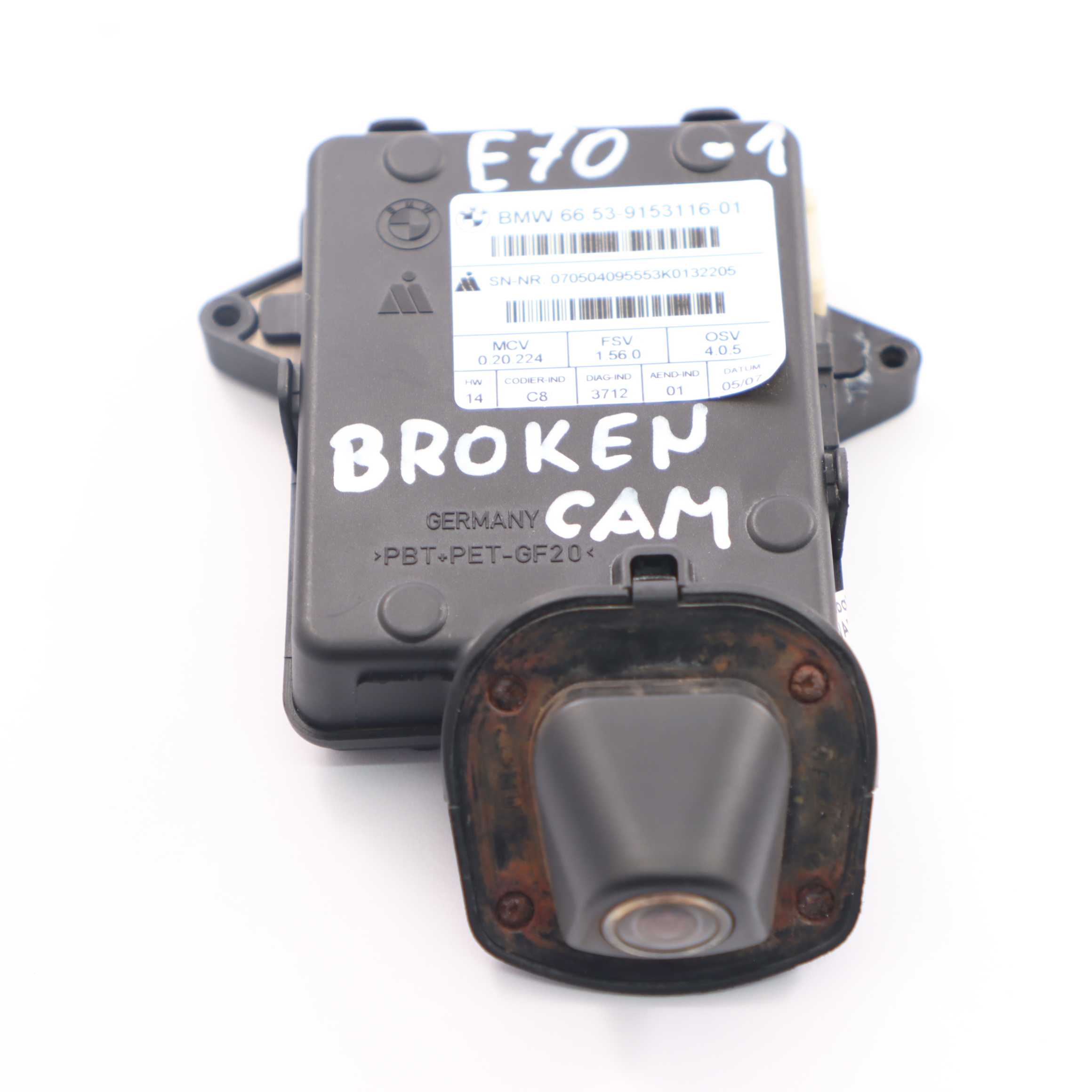 BMW X5 E70 Rear View Reversing Camera Control Unit Module 9153116 BROKEN