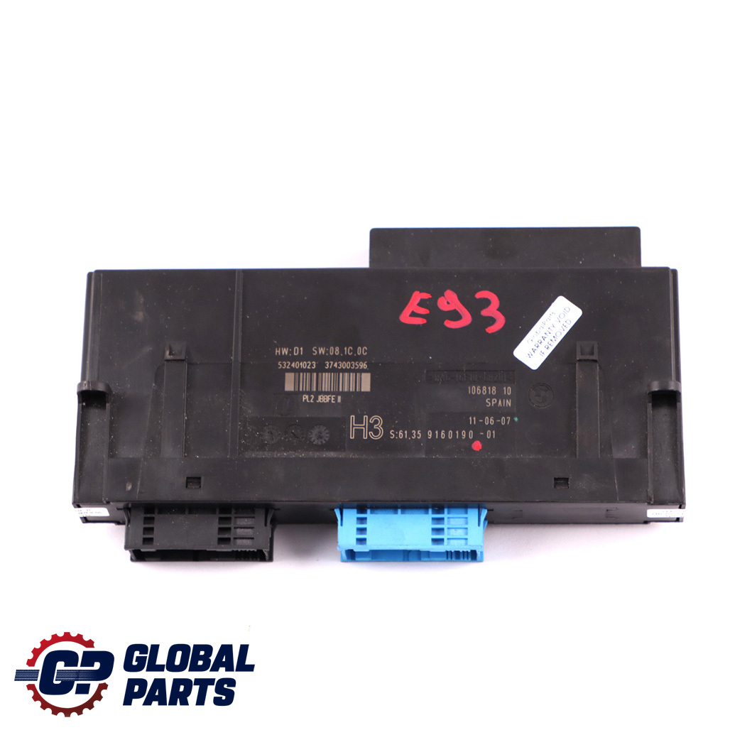 BMW 3 Series E93 ECU Body Control Module H3 Junction Box PL2 JBBFE II 9160190