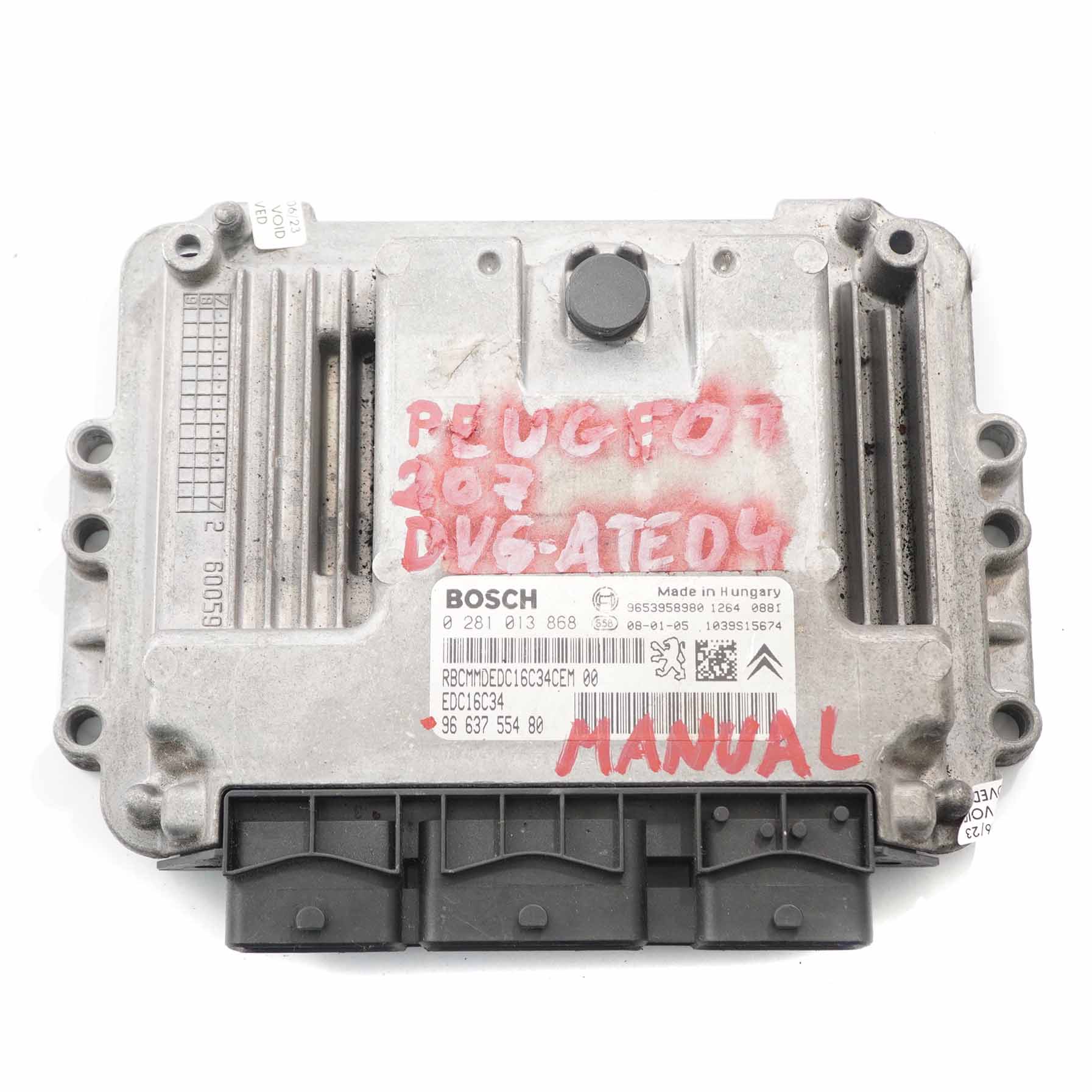 Peugeot 207 1.6 HDI 90HP DV6-ATED4 Engine Control Unit ECU 9663755480 Manual 