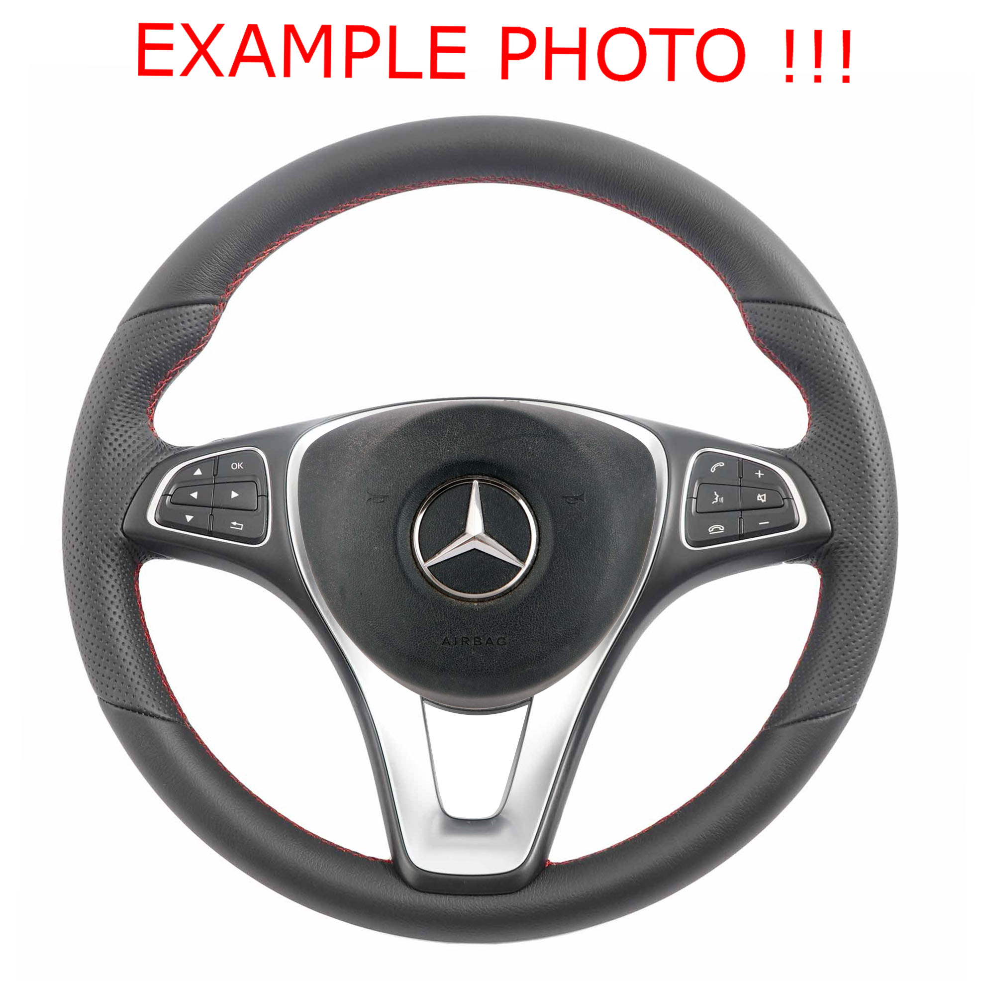 Steering Wheel Mercedes W176 C117 NEW Black Leather with Red Thread A0014609003