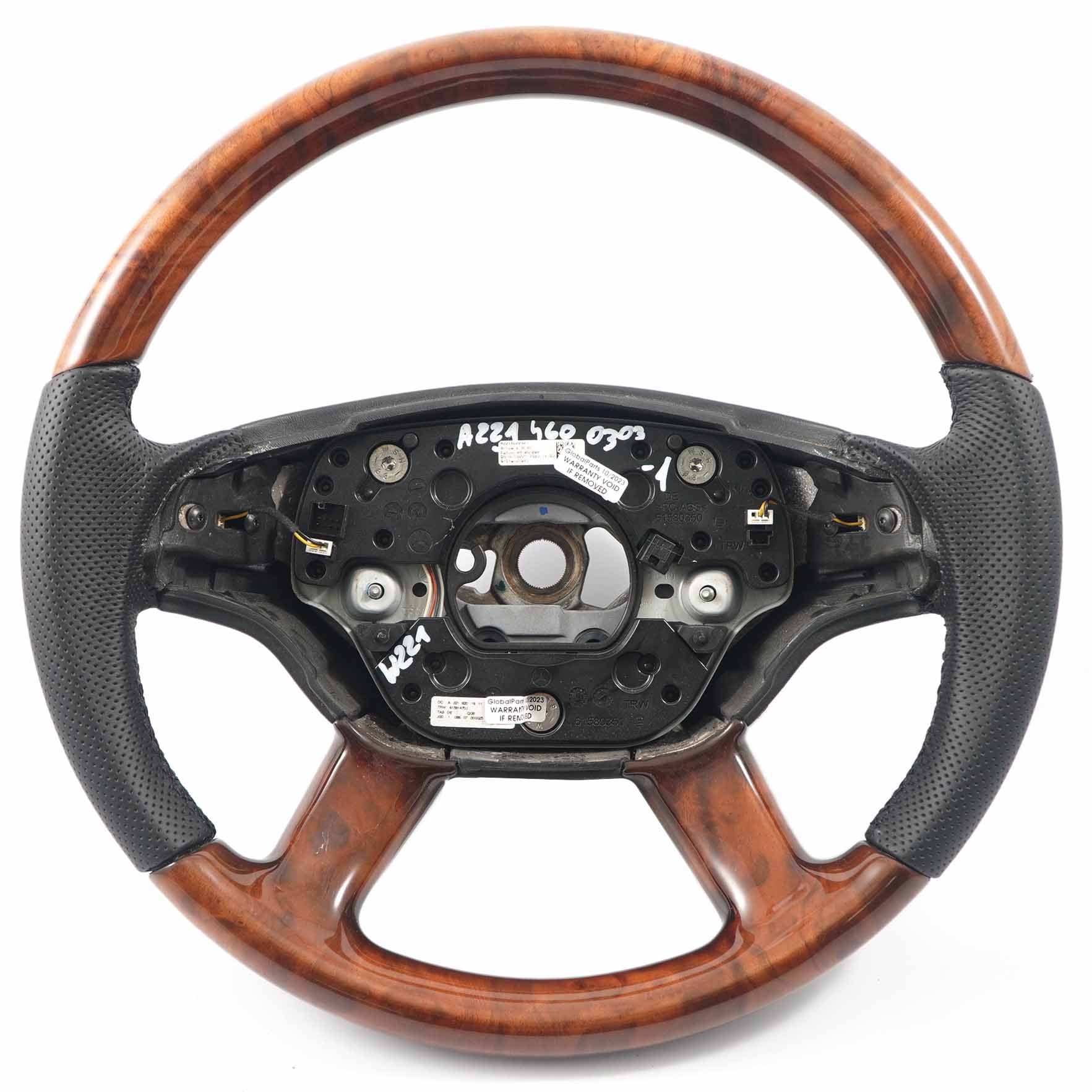 Mercedes C216 W221 NEW Black Leather Steering Wheel Wood Burr Walnut A2214600303