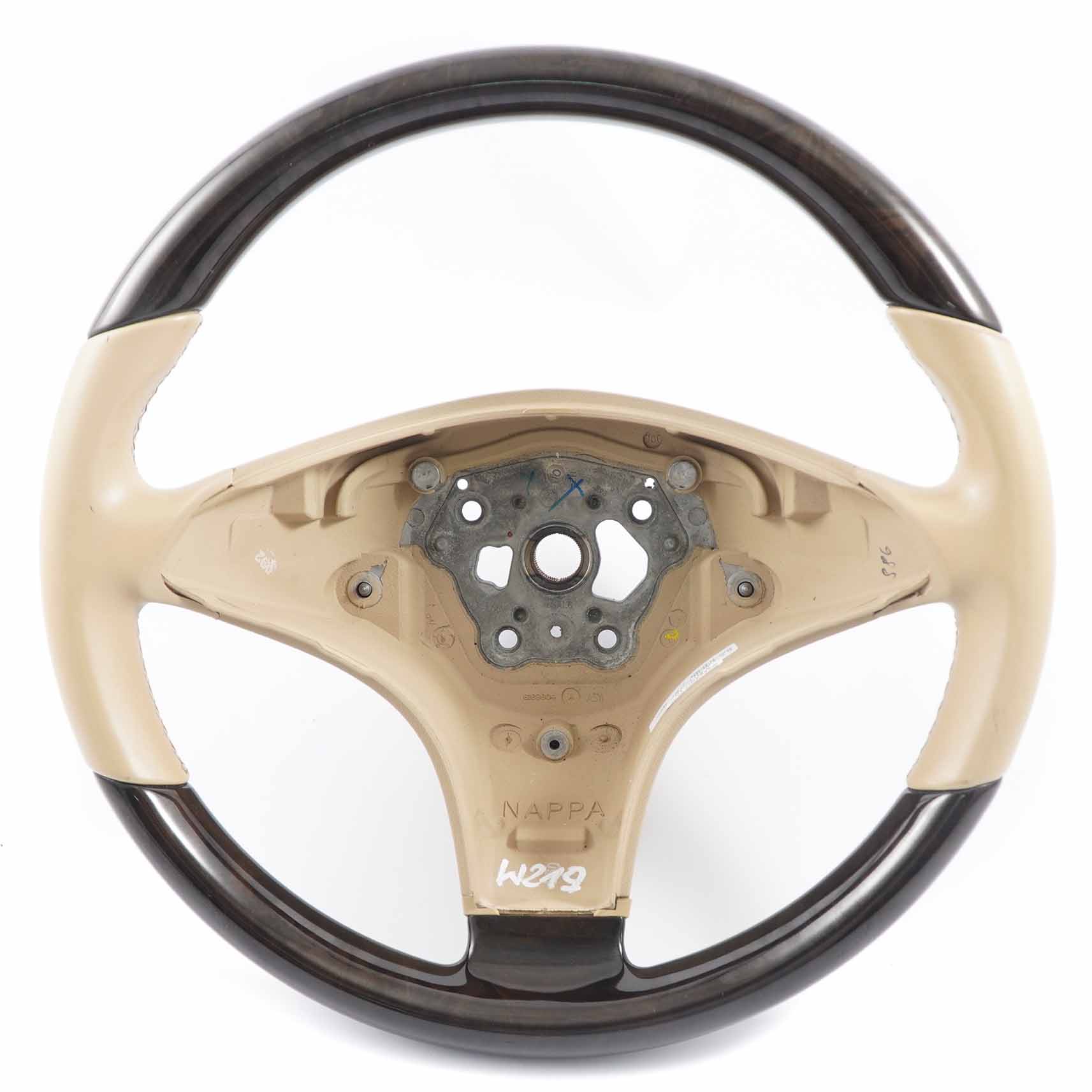 Mercedes W219 CLS Beige Leather Steering Wheel Dark Walnut A2304602776