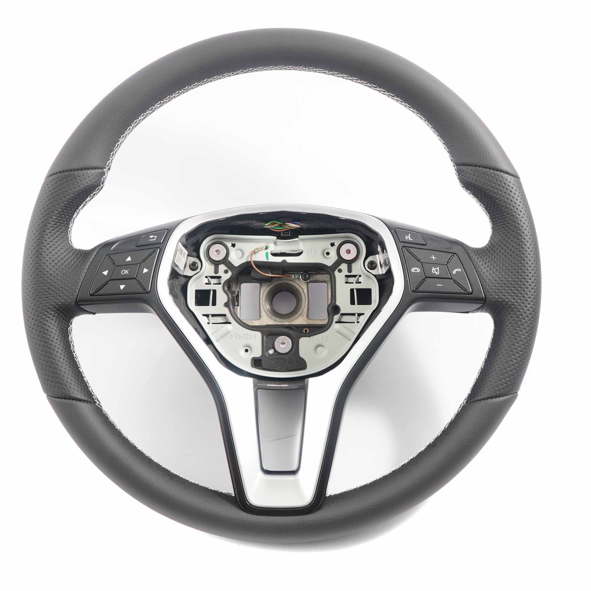 Steering Wheel Mercedes W176 W246 C117 NEW Black Leather with White Threads