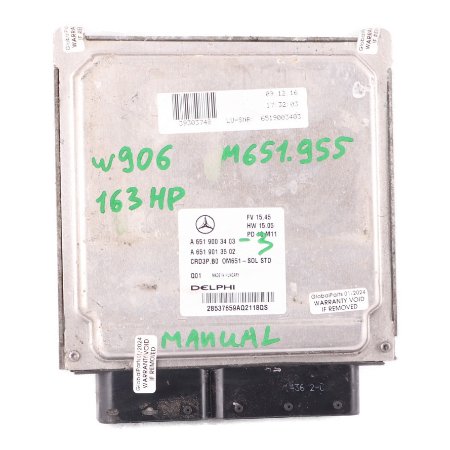 Mercedes Sprinter W906 OM651.955 163HP Motoreinheit Modul ECU A6519003403 Manual