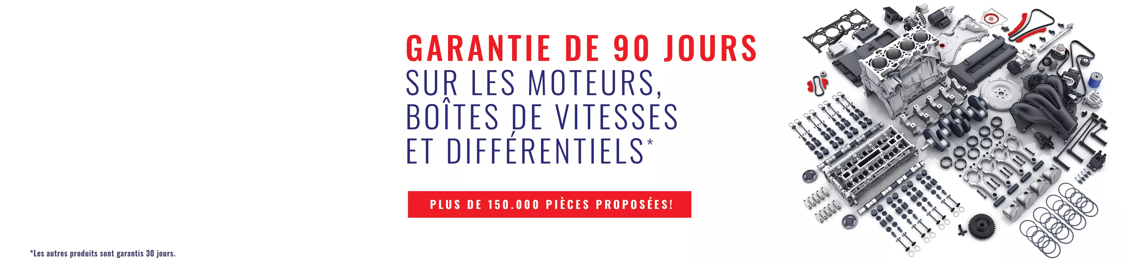 Garantie de 90 jours sur les moteurs, boîtes de vitesses et différentiels – plus de 150 000 pièces automobiles disponibles chez Global Parts