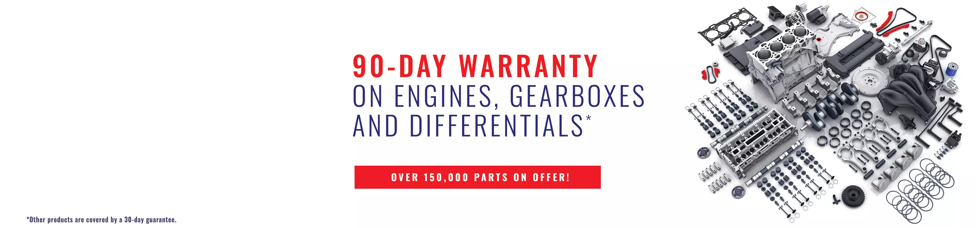 90-day warranty on engines, gearboxes, and differentials – over 150,000 car parts available at Global Parts