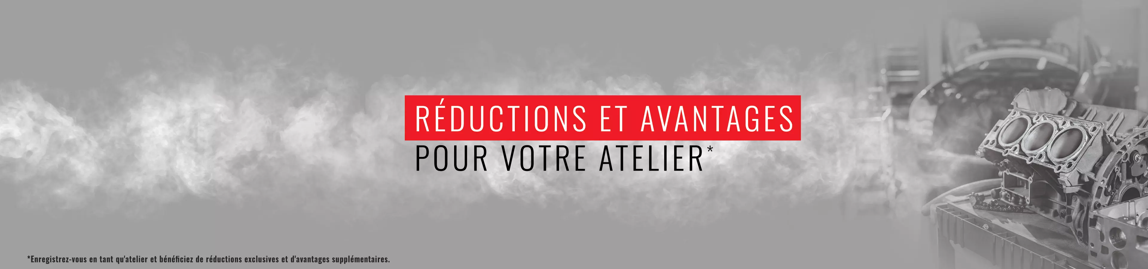 Global Parts – bannière : remises et avantages attractifs pour votre atelier. Inscrivez votre atelier pour obtenir des remises spéciales et des avantages supplémentaires.