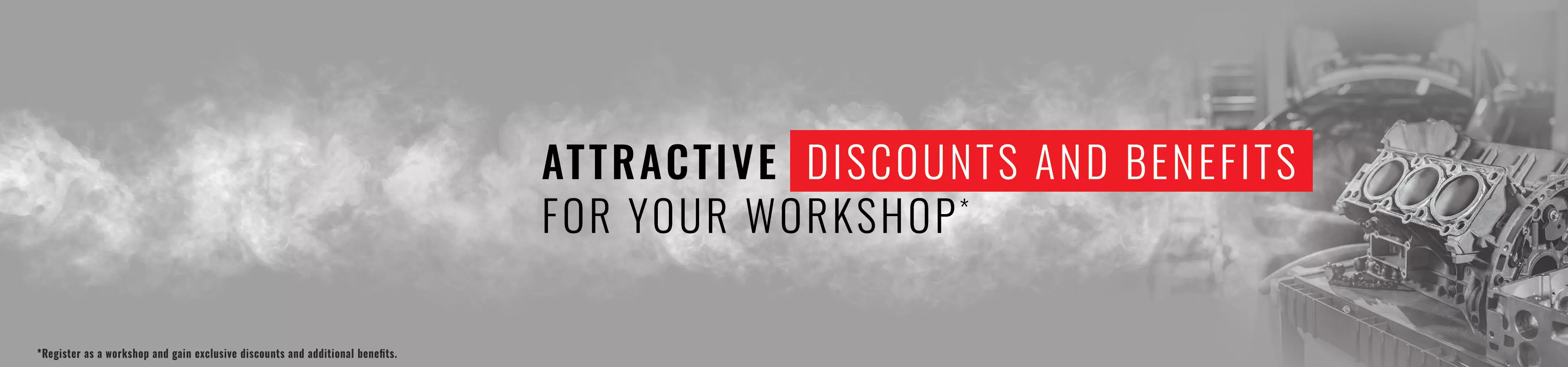 Global Parts – banner: Attractive discounts and benefits for your workshop. Register as a workshop to unlock special discounts and extra benefits.