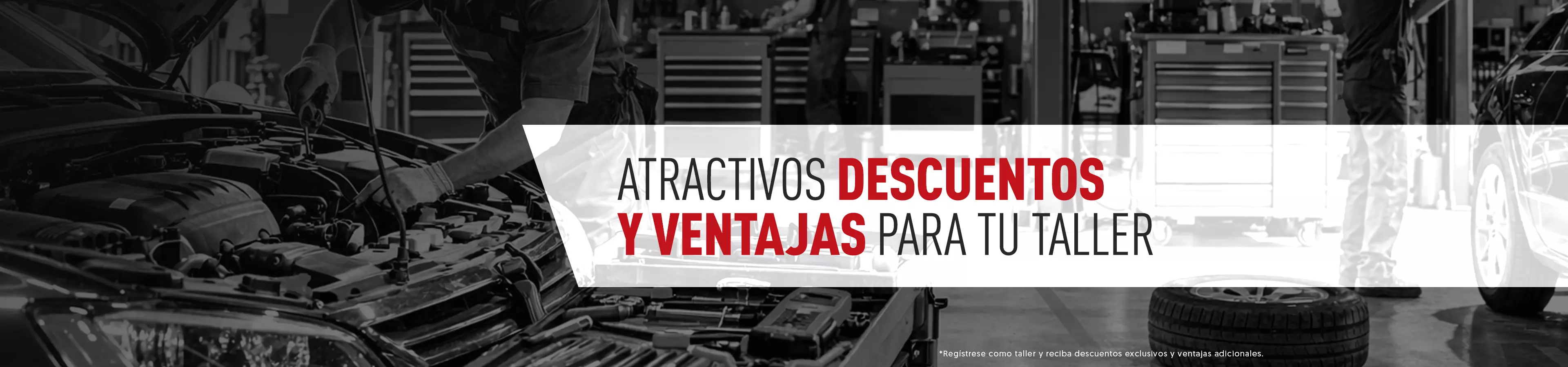 Global Parts – banner: descuentos y beneficios atractivos para tu taller. Regístrate como taller para obtener descuentos especiales y ventajas adicionales.