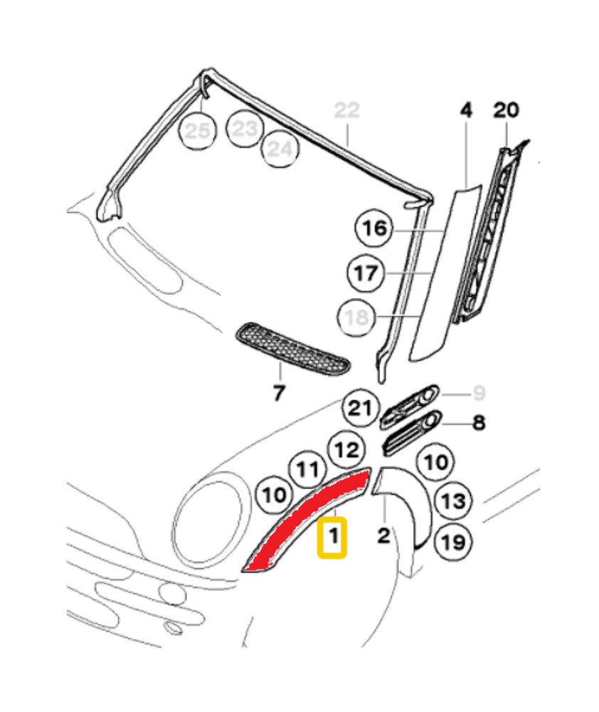 BMW Mini R50 R52 R53 Blende Radlauf Vorne Links An Frontklappe Schwarz 1505867