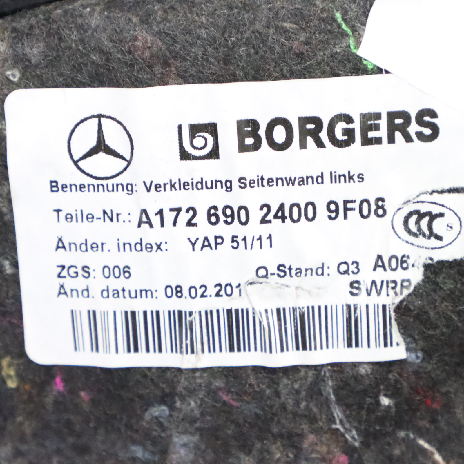 Mercedes R172 Boczek Bagażnika Lewy Tył A1726902400