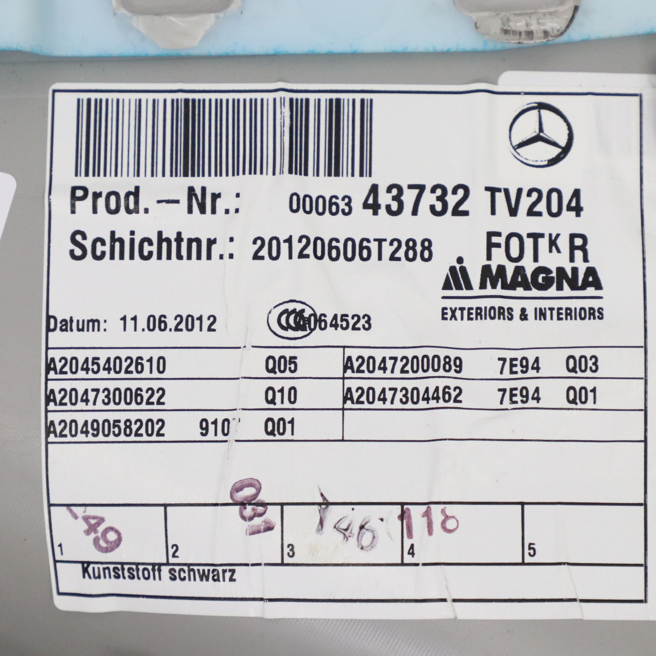 Mercedes W204 Tür Karte Panel Trim hinten rechts Beige A2047304462