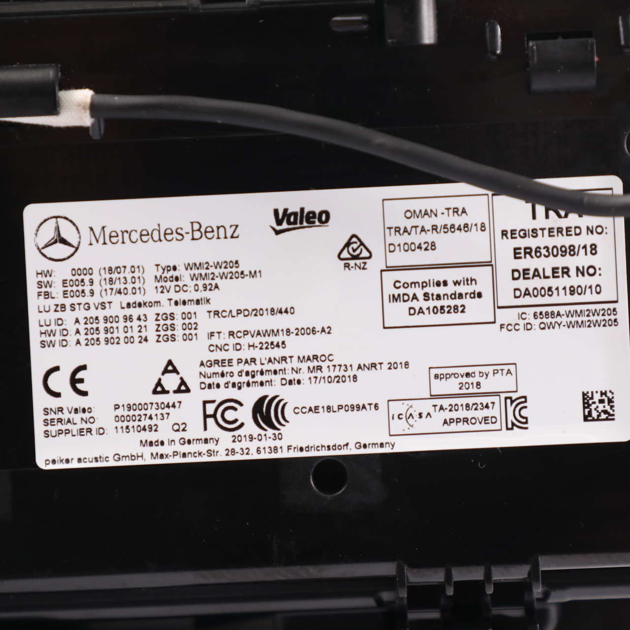 Mercedes W205 Innenraum Mittelkonsole Ablagefach Panel Schwarz Glanz A2056801204