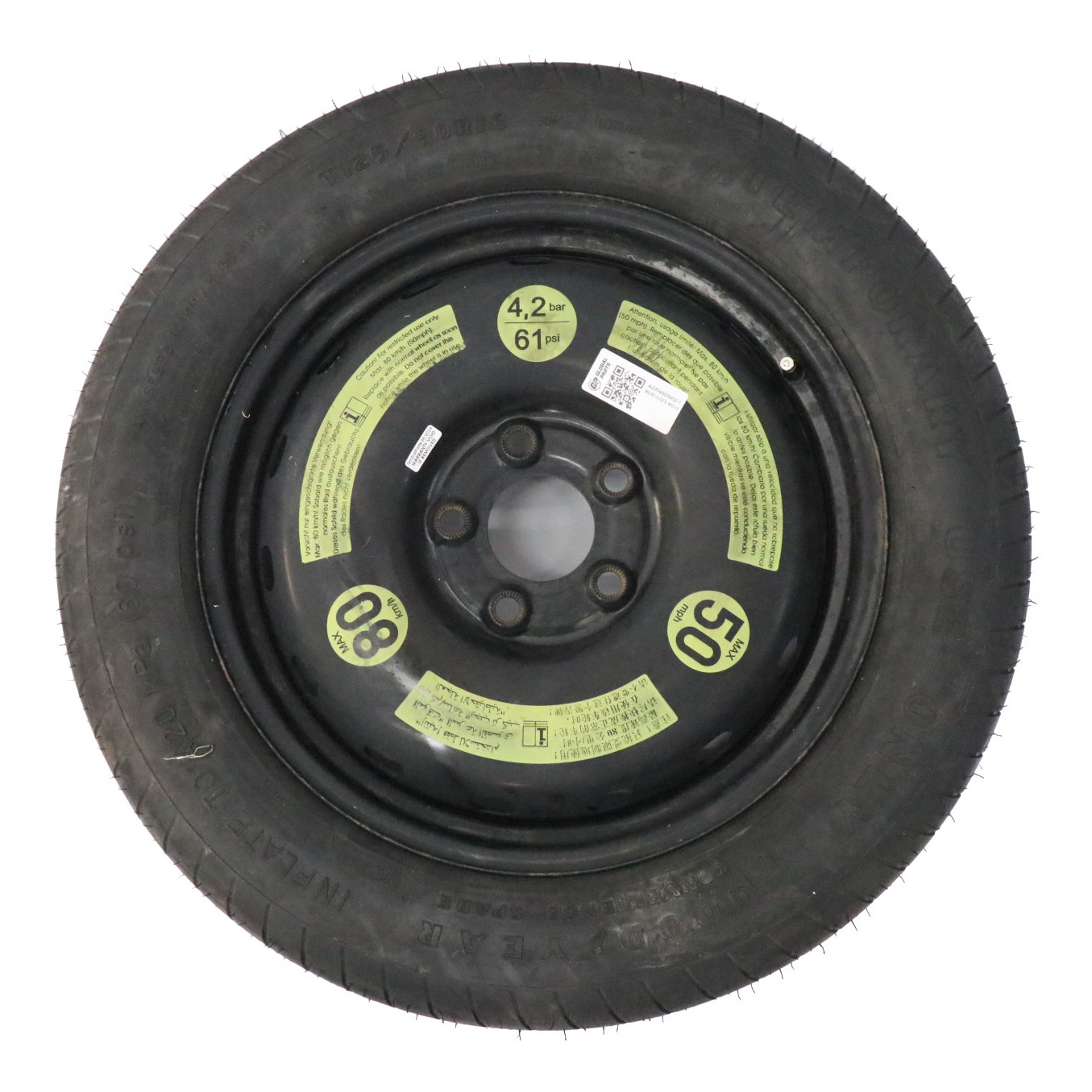 Roue secours Mercedes W203 C209 Roue Acier R16 Pneu Goodyear 125/90 A2094000402