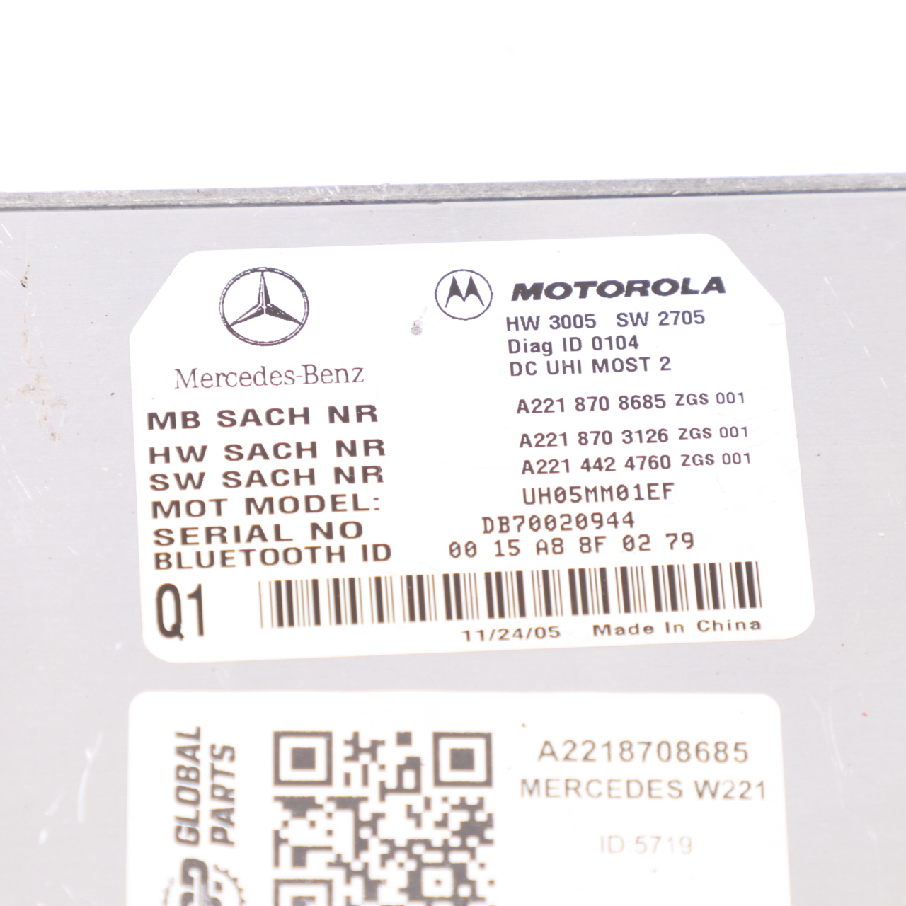 Mercedes W221 Telefon Bluetooth Steuermodul A2218708685