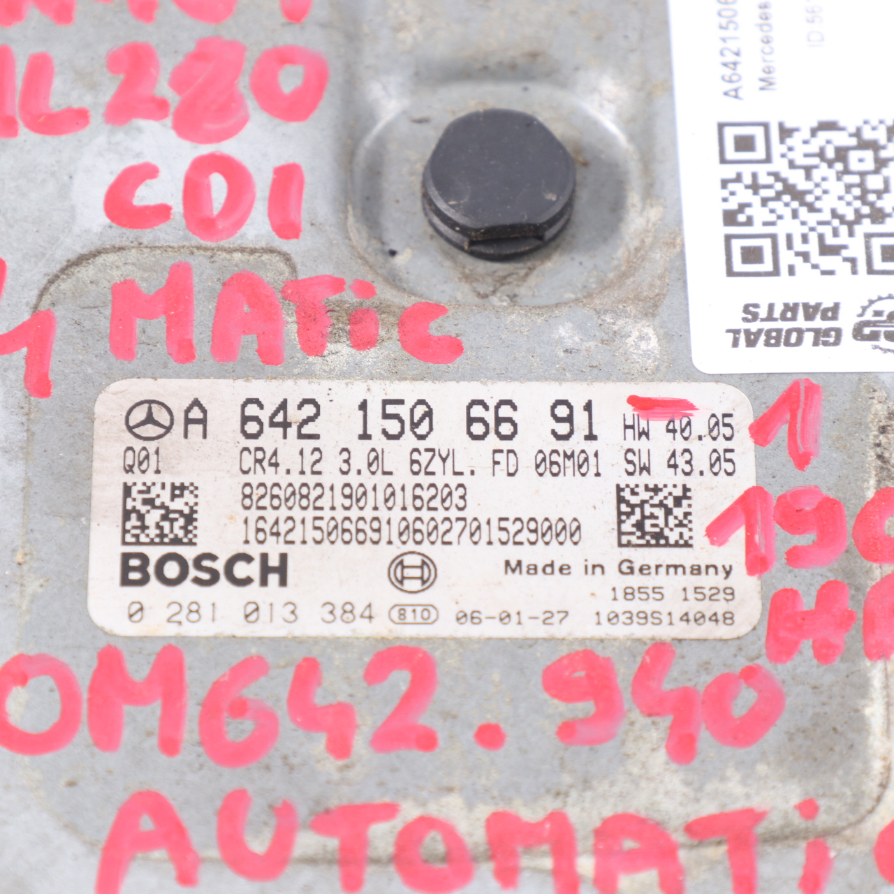 Mercedes W164 ML280 CDI OM642.940 Motorsteuergerät ECU Kit A6421506691 Schlüssel