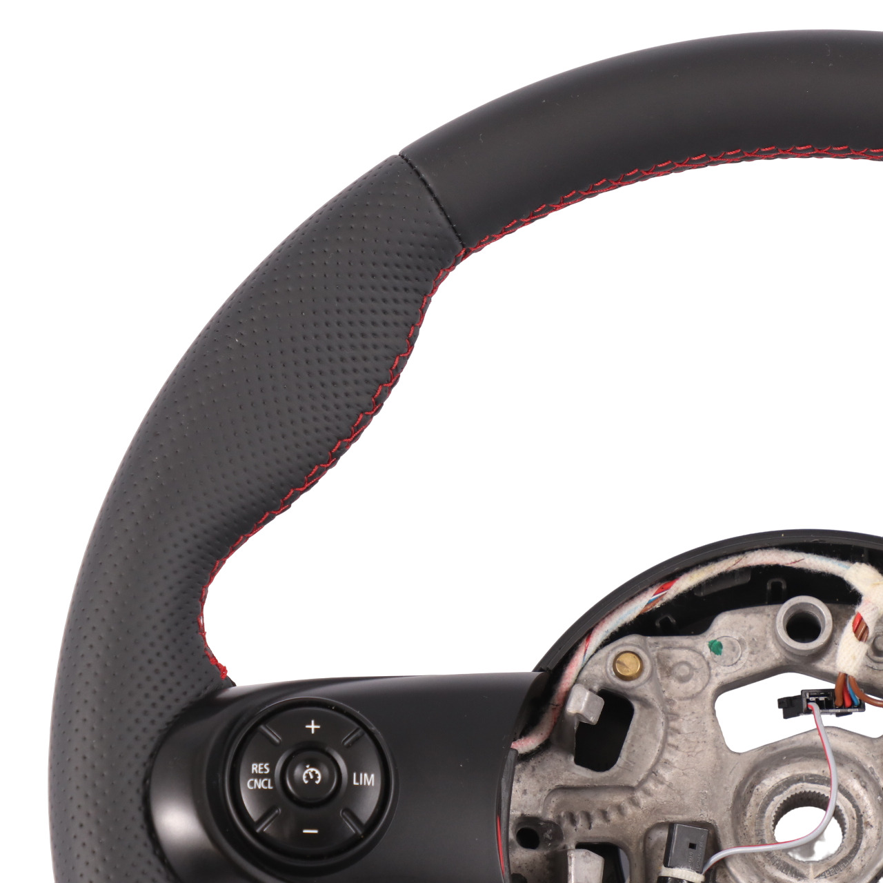 Mini Cooper F54 F55 F56 F60 NEW Black Leather Sport Steering Wheel Red Threads