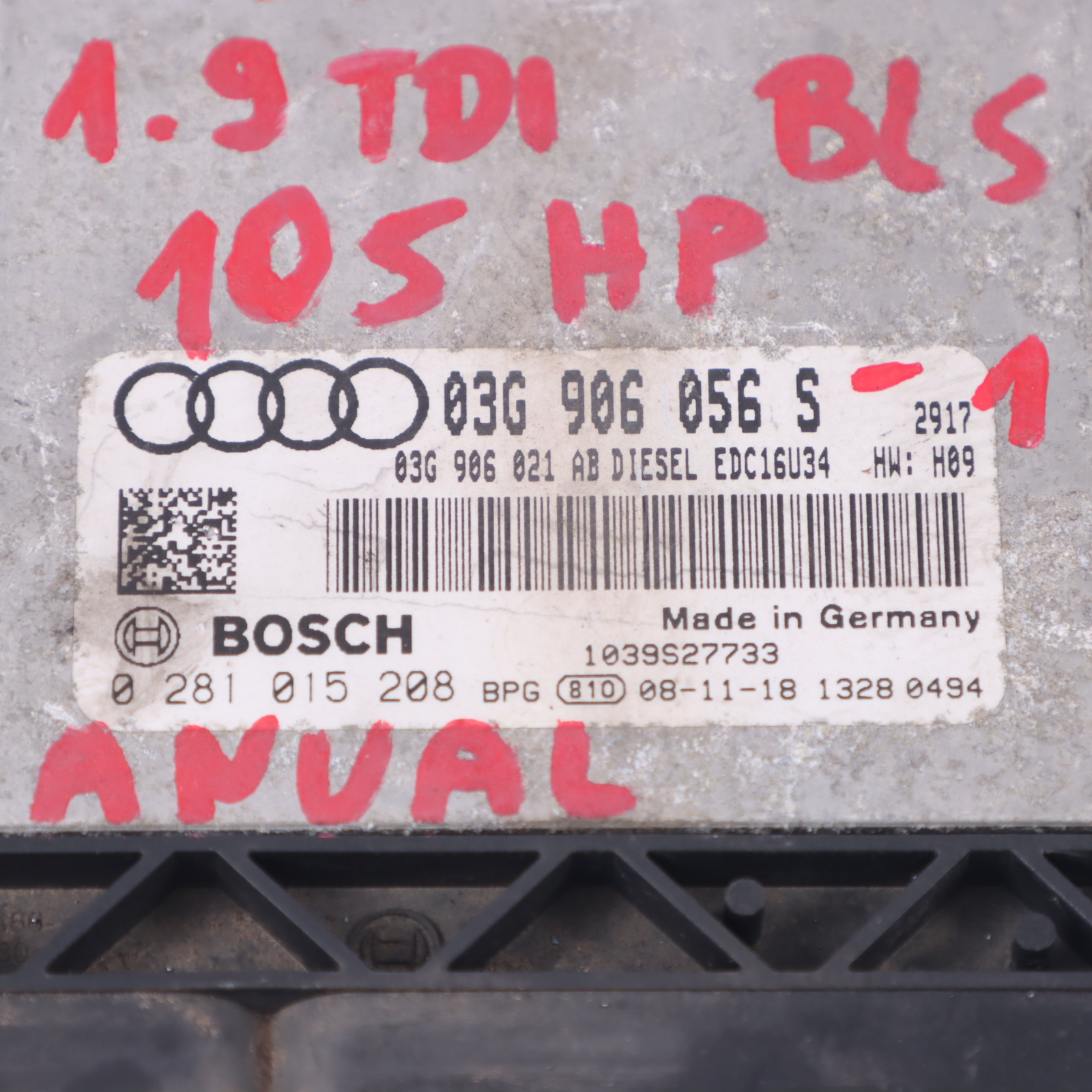 Audi A3 1.9 TDI BLS 105HP Motorsteuergerät ECU Kit 03G906056S Schlüssel Zündung