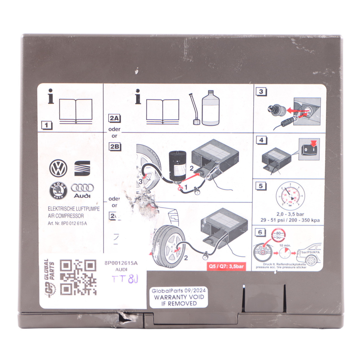 Audi TT 8J Reifen Notfallset Kompressor Kofferraum Lagerung 8P0012615A