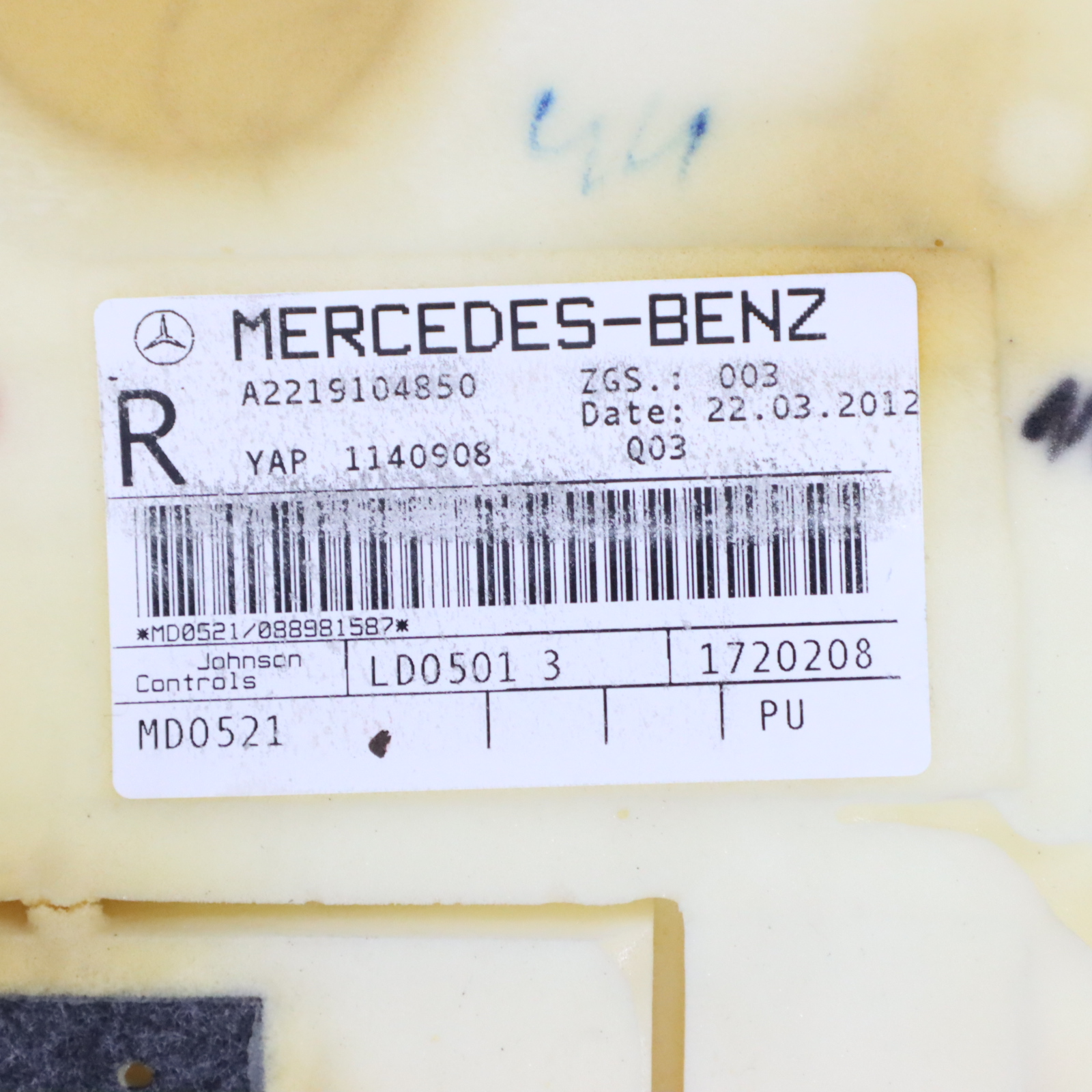 Mercedes W221 Vordersitzbezug Beheizt Rechts Trim Leder A2219100851