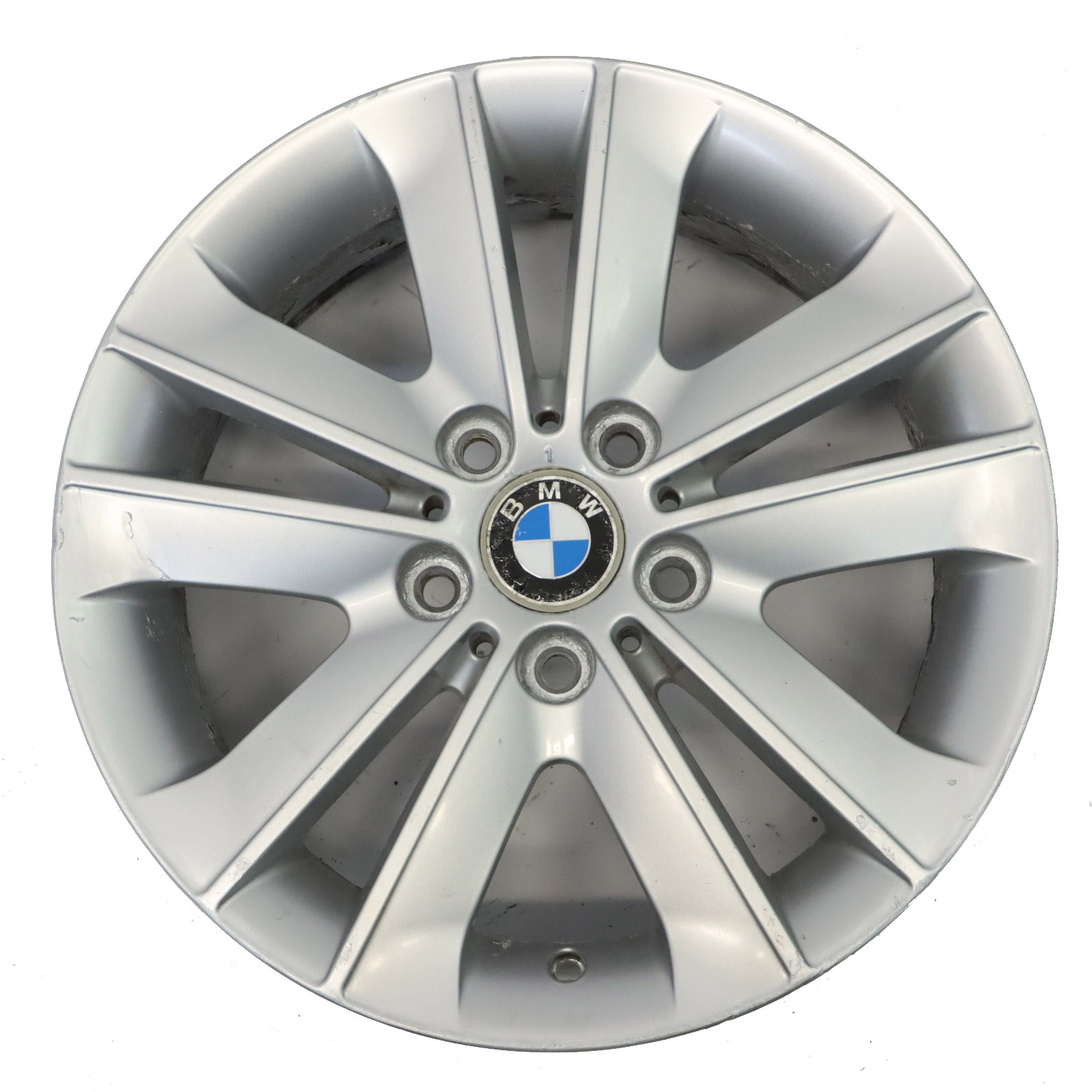 BMW E81 E87 Silberne Leicht metall felge 17" V-Speiche 141 ET:47 7J 6762888