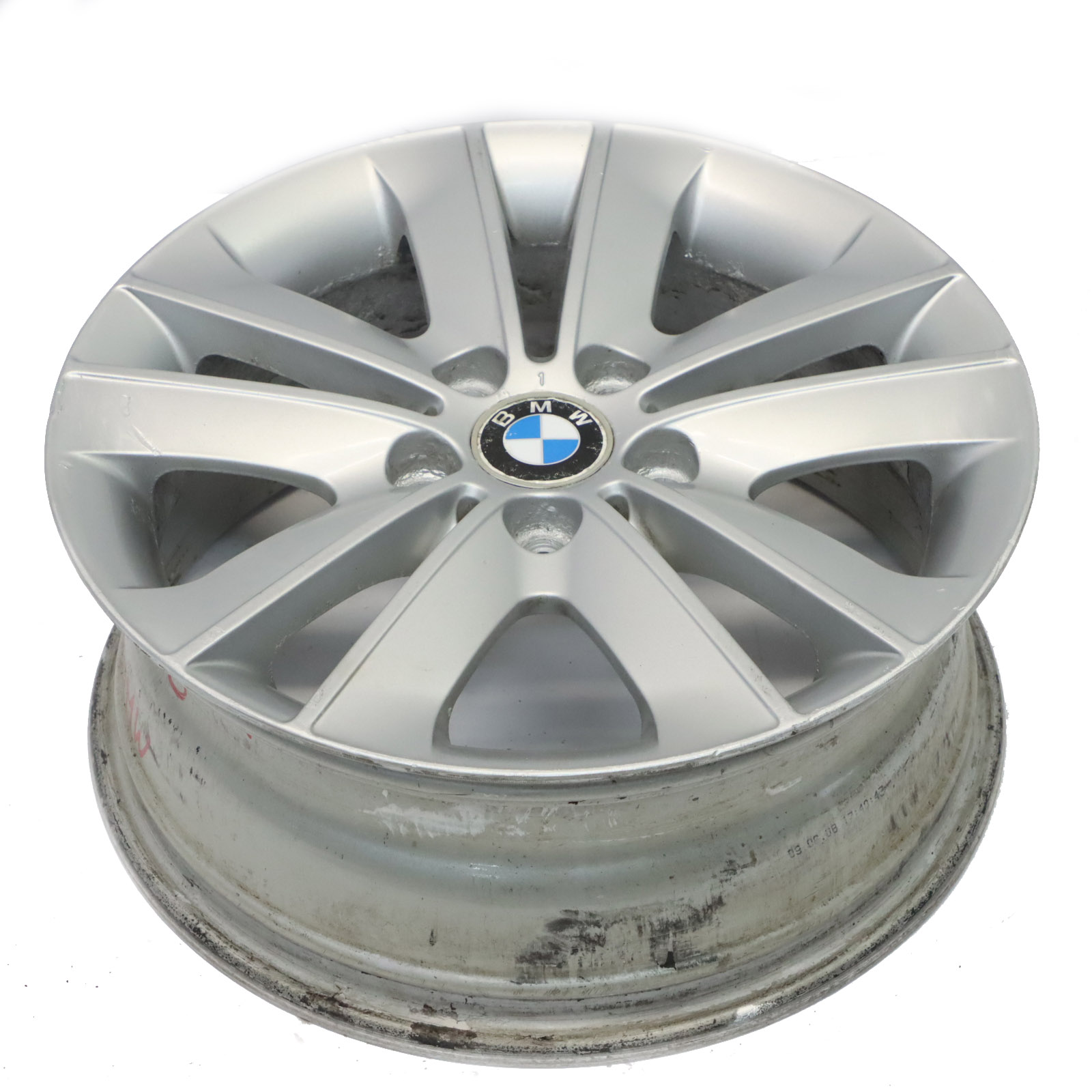 BMW E81 E87 Silberne Leicht metall felge 17" V-Speiche 141 ET:47 7J 6762888